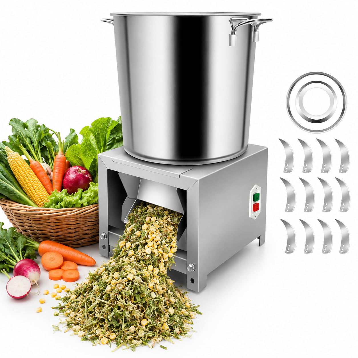Sushangmao Commercial Food Processor 150–250 kg/h,Commercial Vegetable Chopper,Large Feed Port,3500 RPM Professional Veggie Shredder Grater,Breeding Crusher,for Chicken Duck Feed Processing 1800w