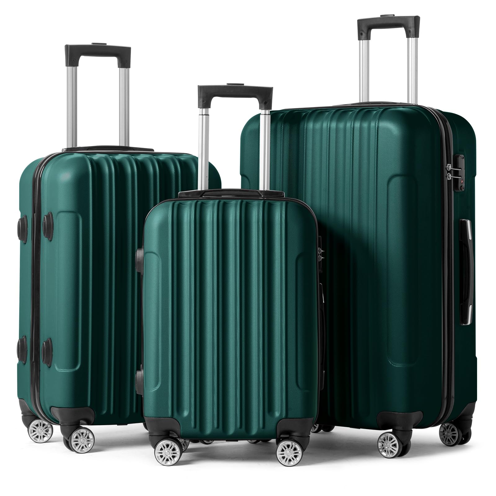 Karl home Luggage Set of 3 Hardside Carry on Suitcase Sets with Spinner Wheels & TSA lock, Portable Lightweight ABS Luggages for Travel, Business - Dark Green (20/24/28)