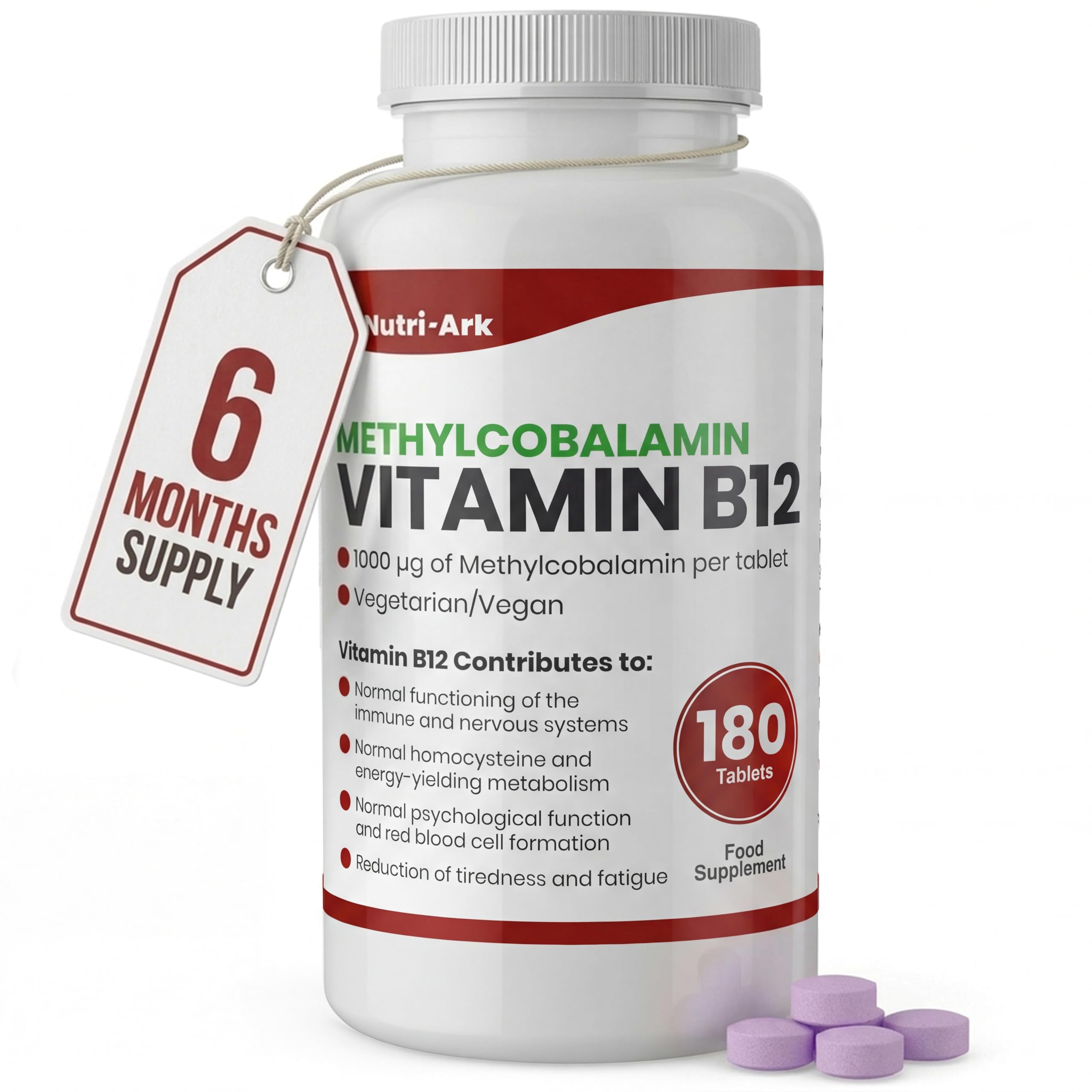 – Vegan Vitamin B12 Methylcobalamin 1000mcg 180 Tablets (6 Months Supply) Made in the UK by Nutri-Ark