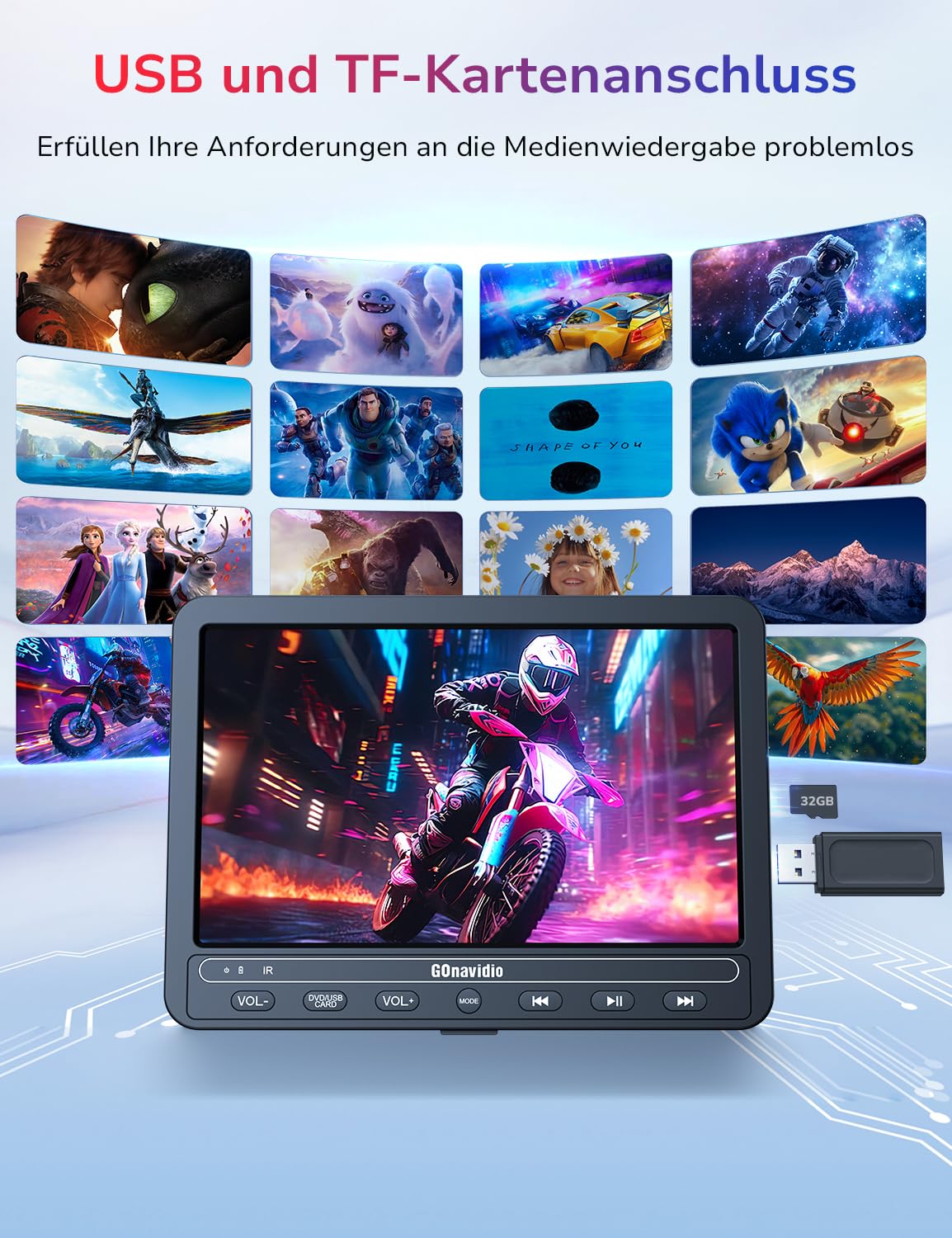 10,5" Tragbarer DVD Player Auto mit 2 HD-Bildschirm, 4-5 Stunden Wiederaufladbare Batterie, Auto Fernseher DVD Player mit Dual-Lautsprechern, Autoladegerät, 2 Kopfhörern, Sync TV/USB/SD-Karte