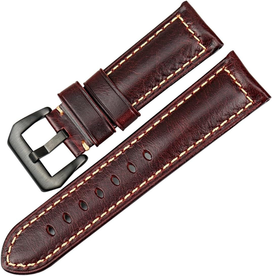 Watch Band, Genuine Leather Watch Straps, Oil-Waxed Vintage Watch Bands for Men 18mm 19mm 20mm 21mm 22mm 23mm 24mm 26mm
