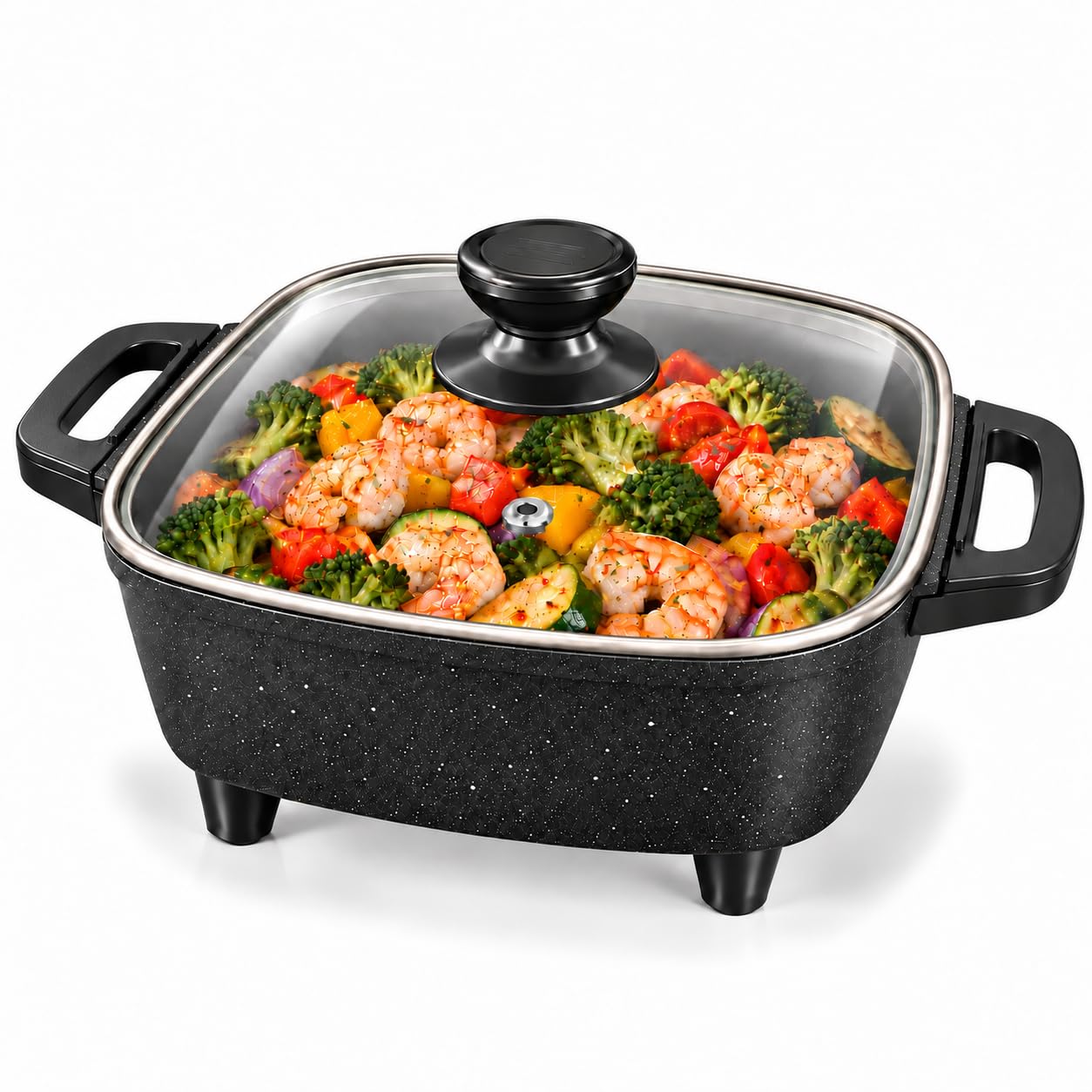 Compact Electric Skillet with Glass Lid, Nonstick, 1000W, Black