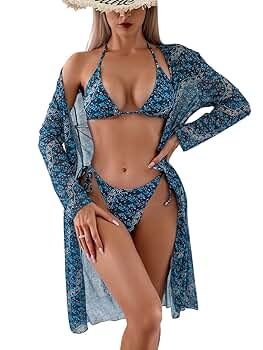 Amazon.com: WDIRARA Women's 3 Piece Bikini Set Floral Print
