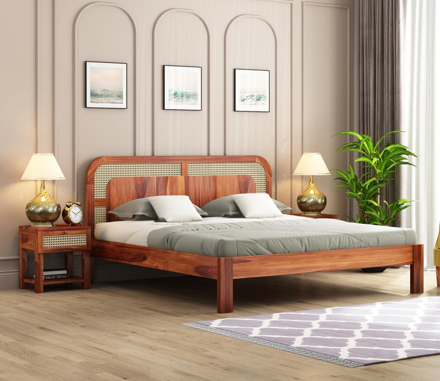 Premium Solid Sheesham Wood Bed | (Honey Finish, Queen, Ziva)-image-31