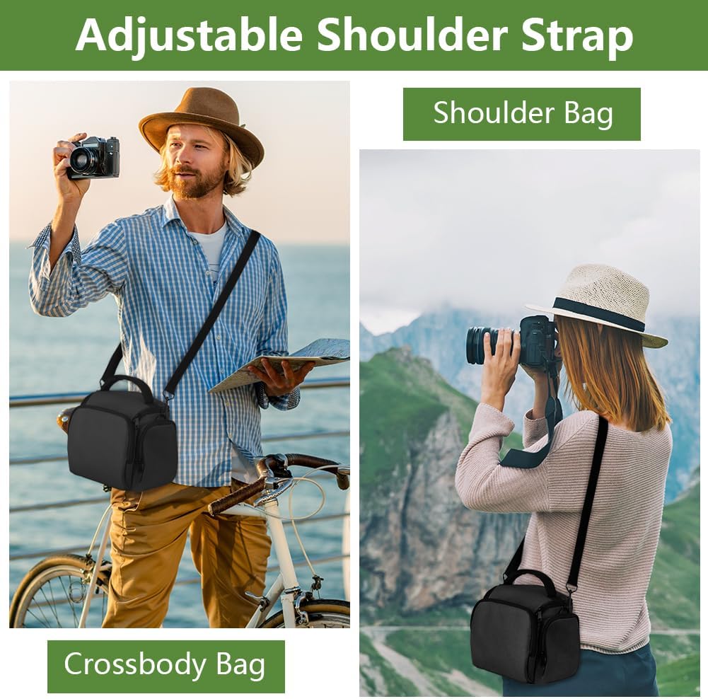 Ainiv DSLR Camera Bag, Waterproof Anti-Shock SLR Camera Case, Large Adjustable Shoulder Strap Camera Backpack, Portable Crossbody Single Shoulder Backpacks Compatible with Canon, Sony, Nikon, Black