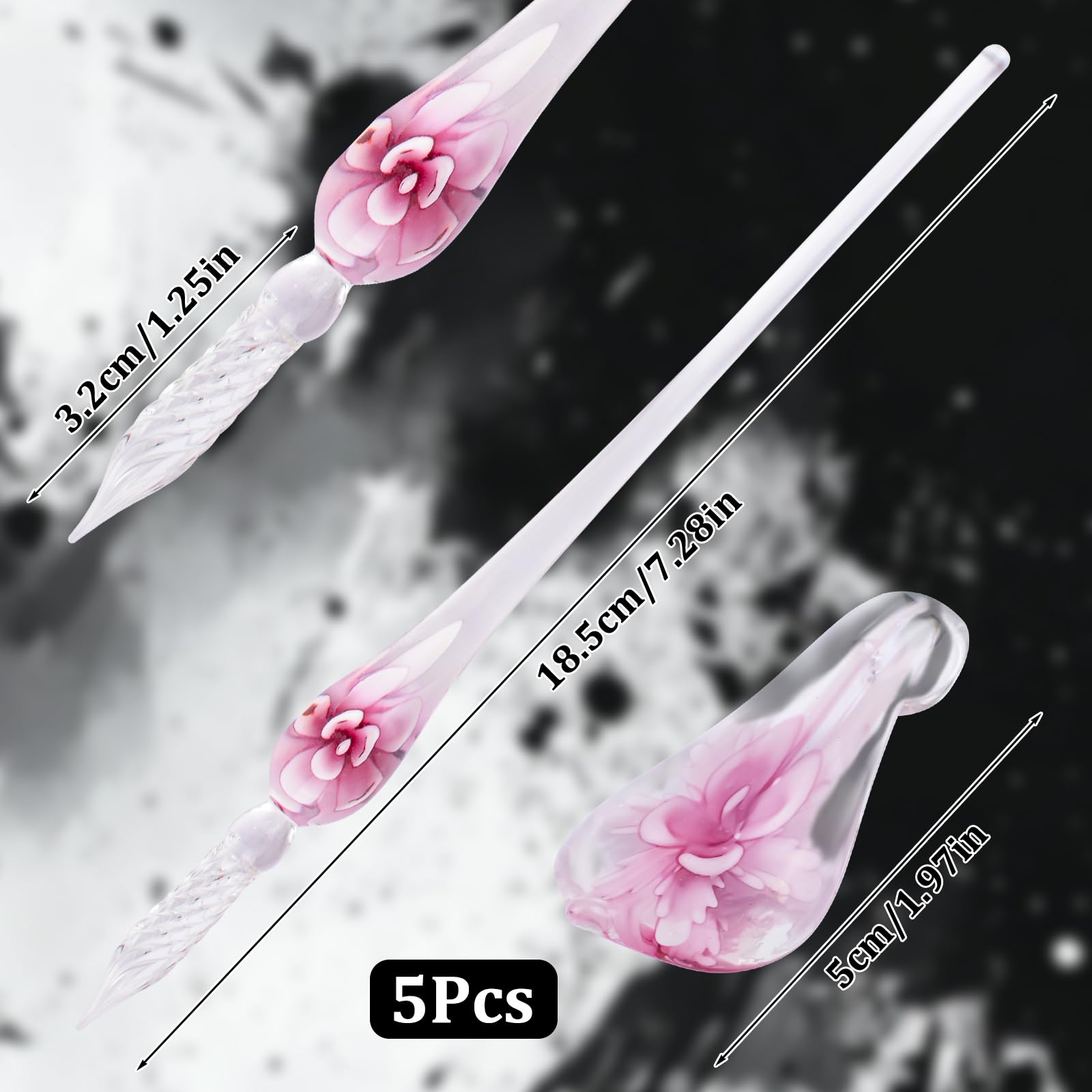 WANDIC Handmade Stained Glass Dip Pen, 5Pcs Colorful Crystal Flower Pen Kit with Holders Rainbow Crystal Pen for Art, Signature, Writing, Drawing, Lettering - Image 2