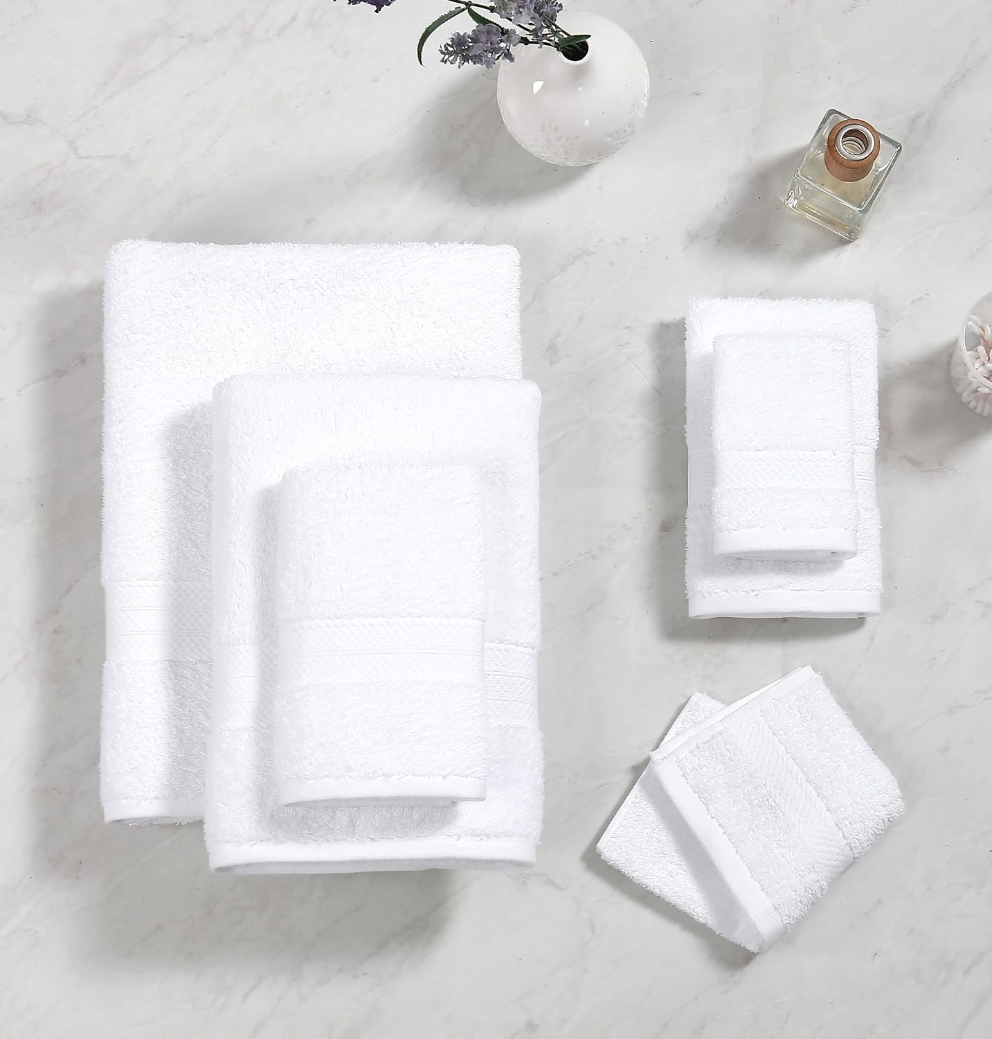 Bath Towels Set for Bathroom - White, 100% Cotton Towels Set, 2 Oversize Bath Sheet, 4 Bath White Towels, 6 Hand Towels, 8 Washcloths and 6 Tip Towels-, Soft and Absorbent Bath Towels - White