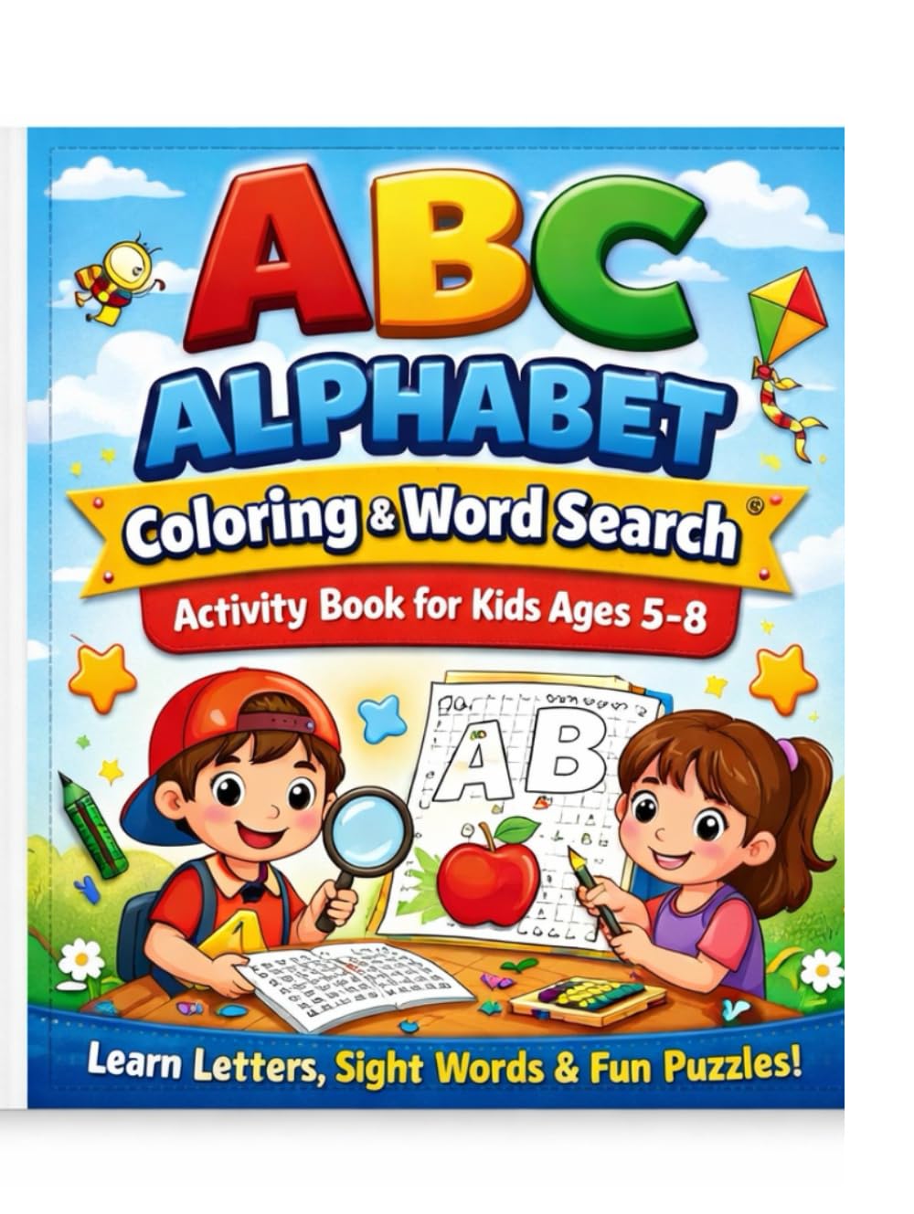 ABC Alphabet Coloring & Word Search Activity Book for Kids Ages 5–8: Learn Letters, Sight Words & Fun Puzzles for Kindergarten & Grade 1