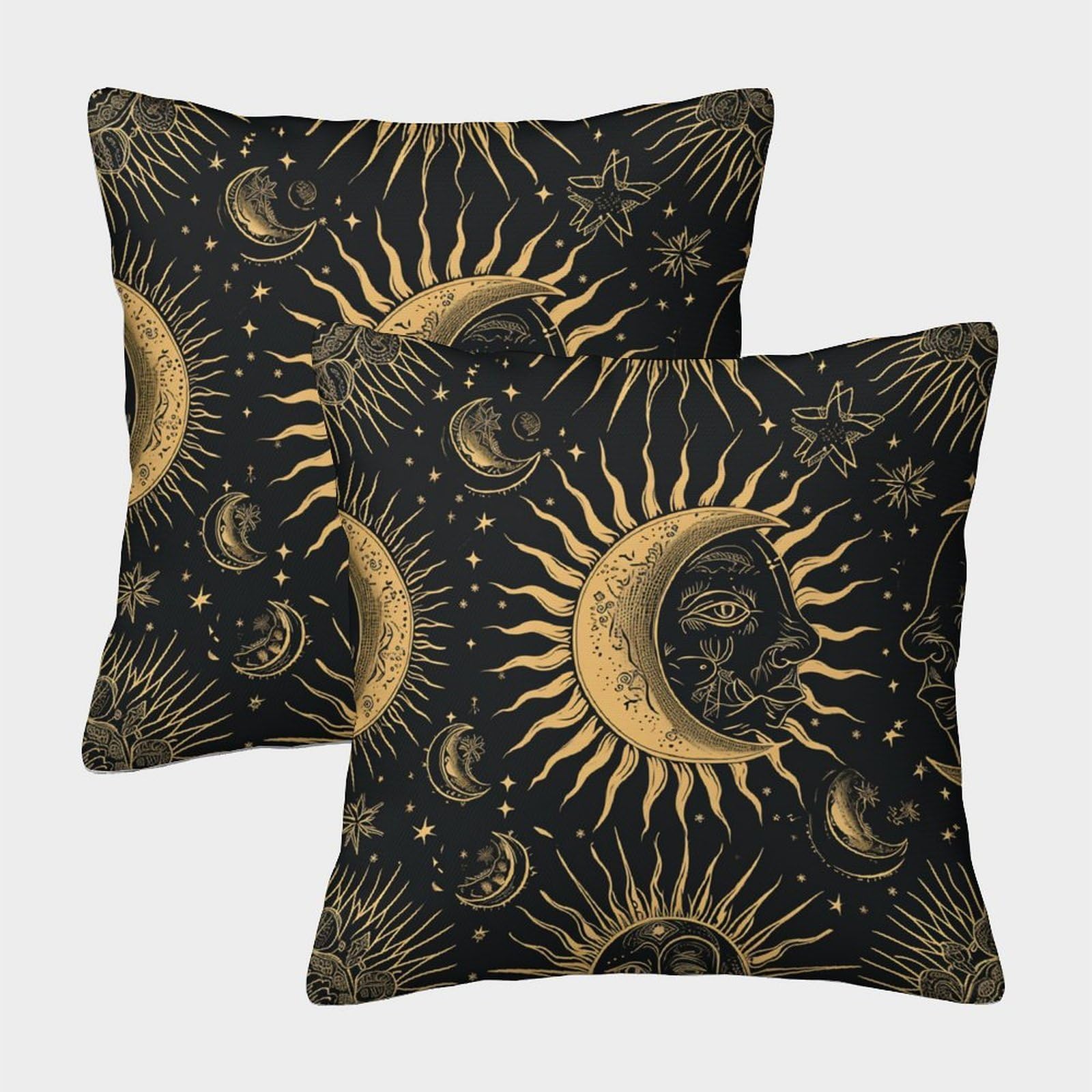 kaiyun 2 Pack Throw Pillowcase 40x40cmMystical Witchcraft, Sun And Moon Pattern Cushion Cover Home Decoration