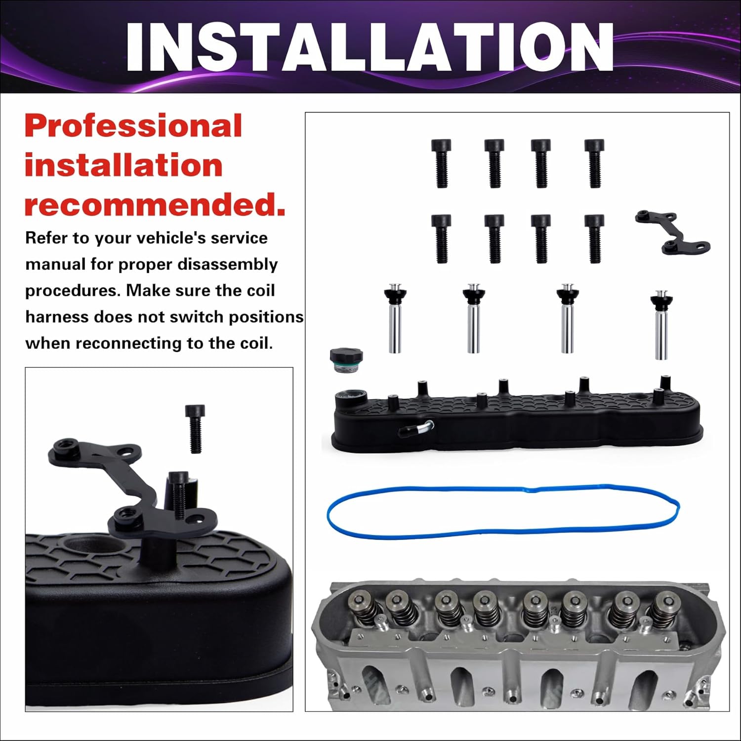 Cast Aluminum Valve Covers with Coil Mounts for LS LS1 LS2 LS3 LS6 LS7, Tall Raised Honeycomb Design, Black