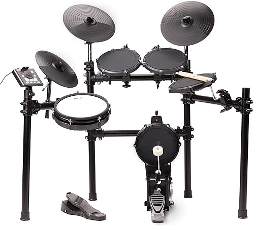 Mendini by Cecilio Kit de batería eléctrica, 8 piezas electrónicas para niños y adultos con juego de batería silenciosa de malla y almohadillas de