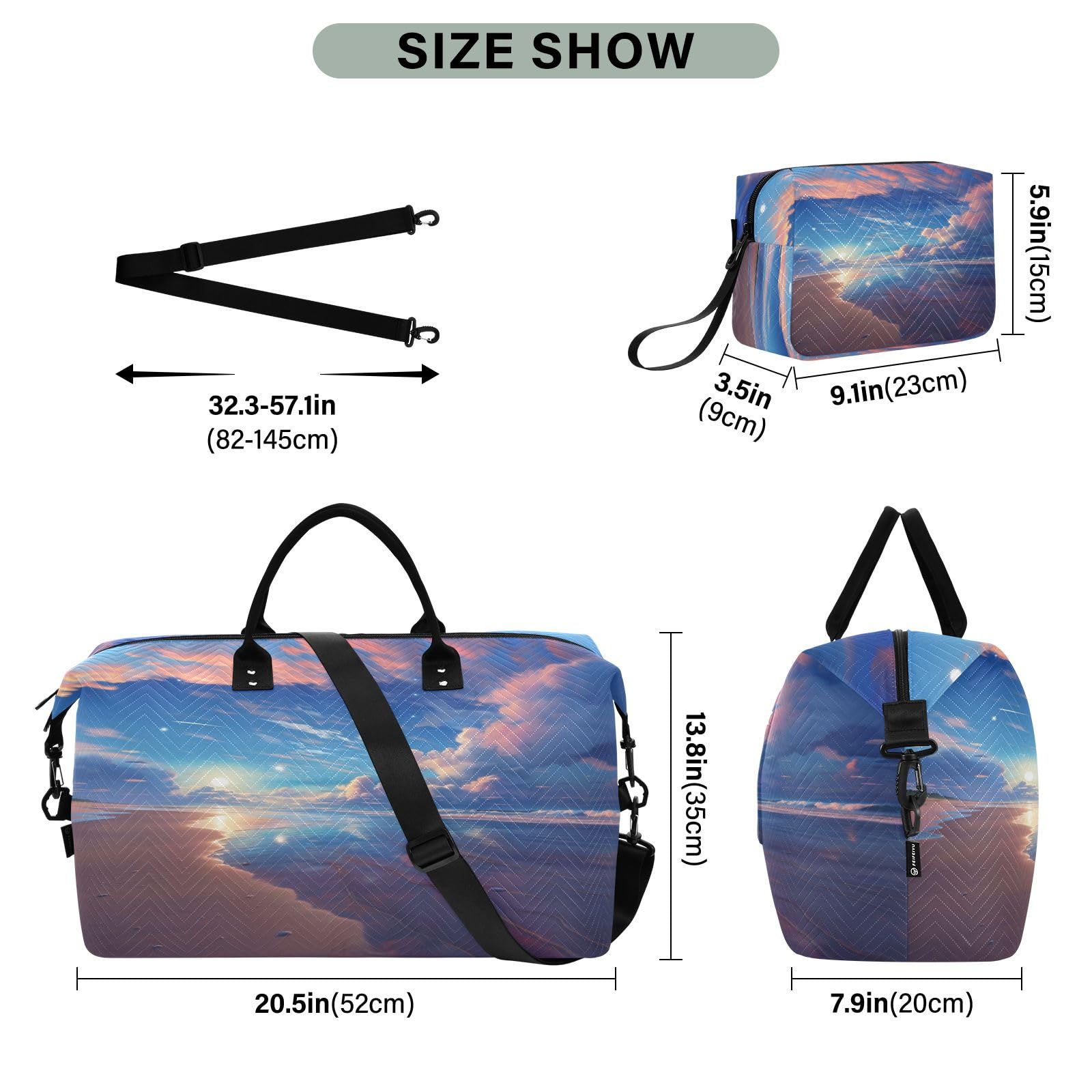Sac de voyage pour la plage, le voyage, la gym, le yoga, le week-end, Plage paysagère, Taille unique, Sac de voyage