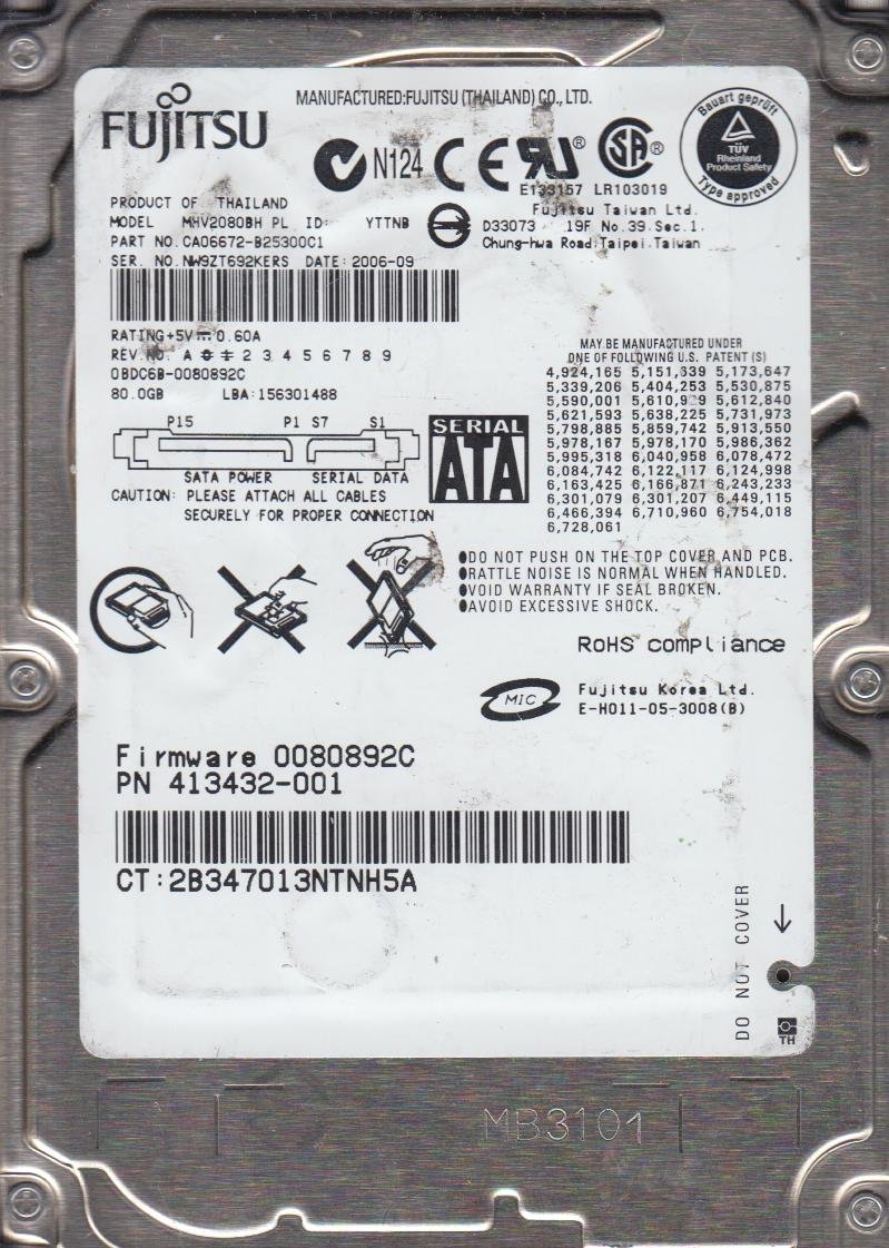 Amazon.co.jp: mhv2080bh PL、PN ca06672-b25300 C1、Fujitsu 80