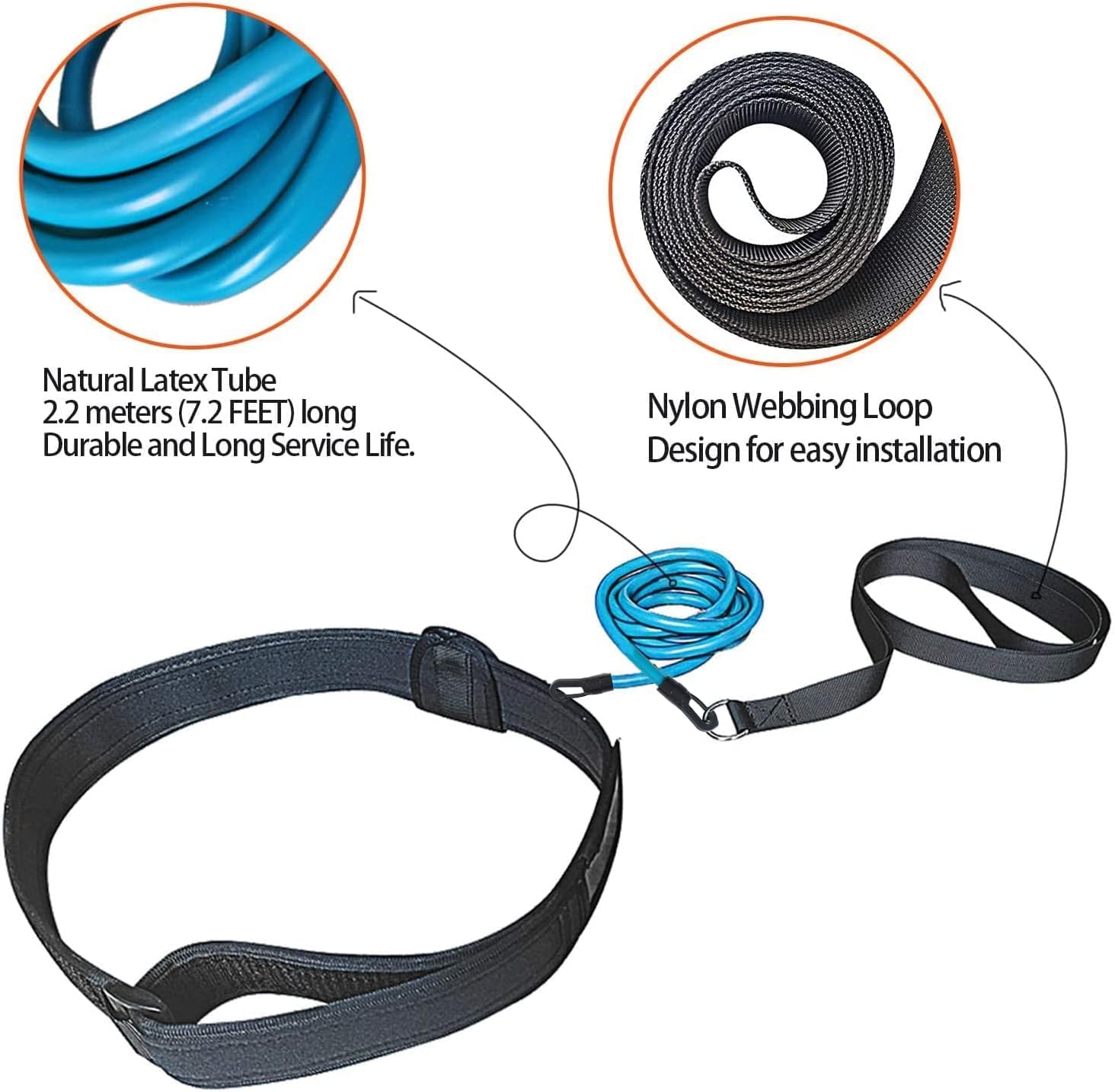 YUJHON Swimming Training Belt,Adjustable Swim Resistance Belt,Stationary Swimming Tether with Bungee Cord & Loop,Swim in Place Harness for Pool Training & Exercise - Image 3