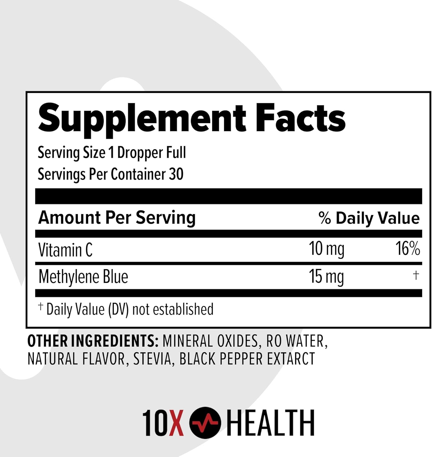 10X Health Methylene Blue Drops with Black Pepper Extract - 30ml Methylene Blue Pharmaceutical Grade Liquid - Promotes Energy, Focus & Cognitive Support - Pina Colada Flavor, Vegan, Non-GMO - Image 9