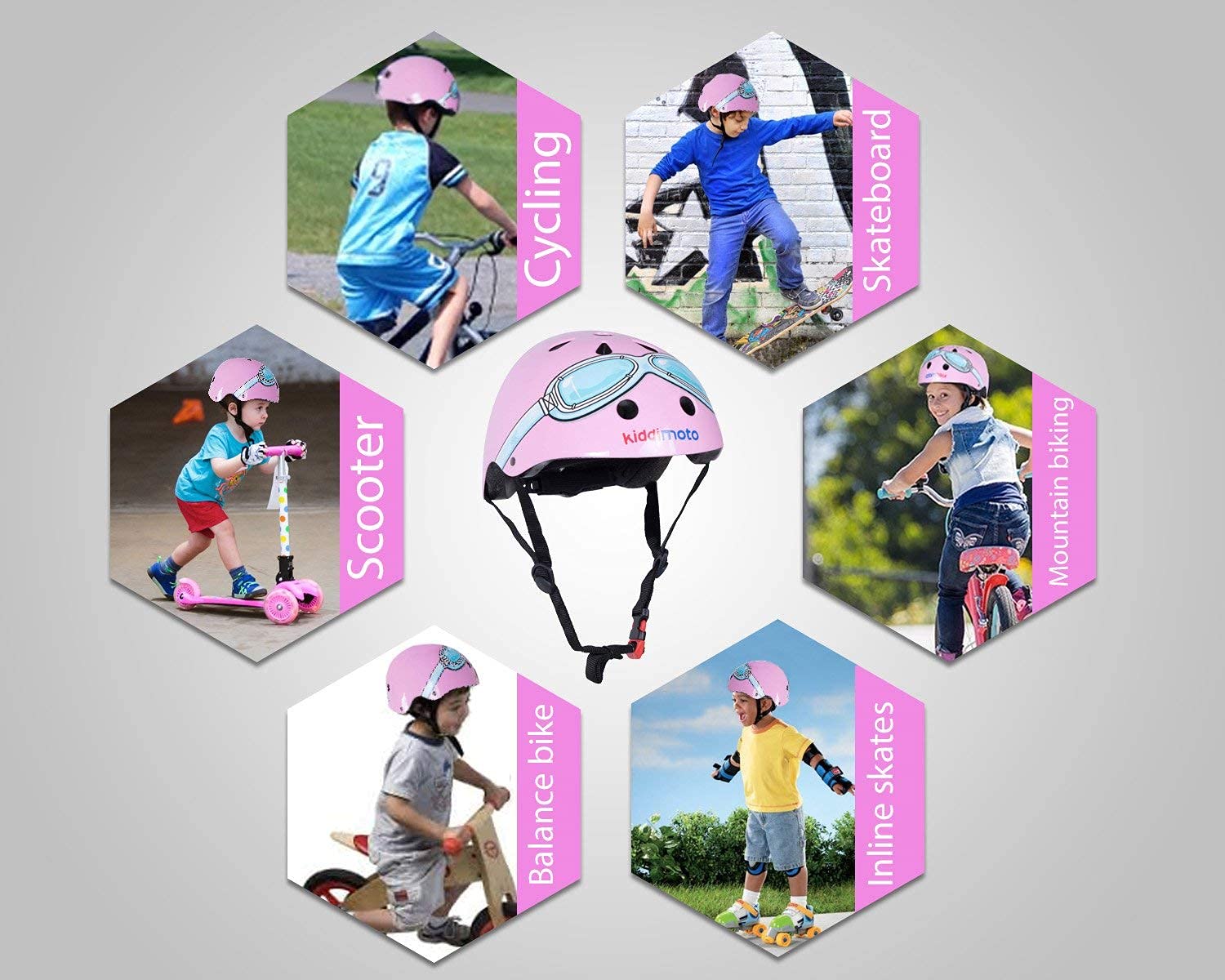 KIDDIMOTO Casco Bicicleta Completamente Ajustabl - Bici Casco para Infantil y Niños para Patinete, Ciclismo, Scooter, Bicicleta de Equilibrio y Monopatin