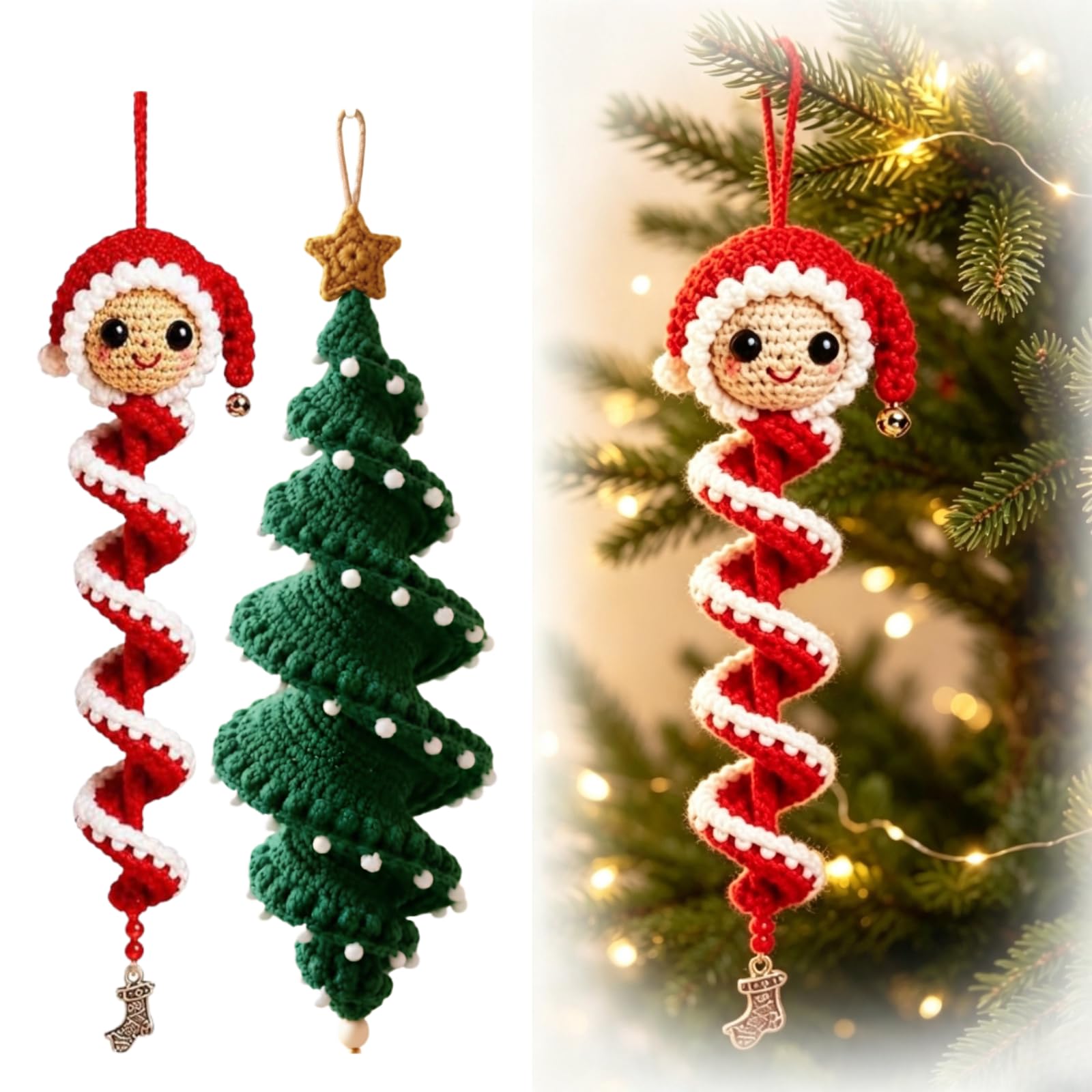 2Pcs Crochet Snowman Spiral Ornament DIY Kit for Beginners