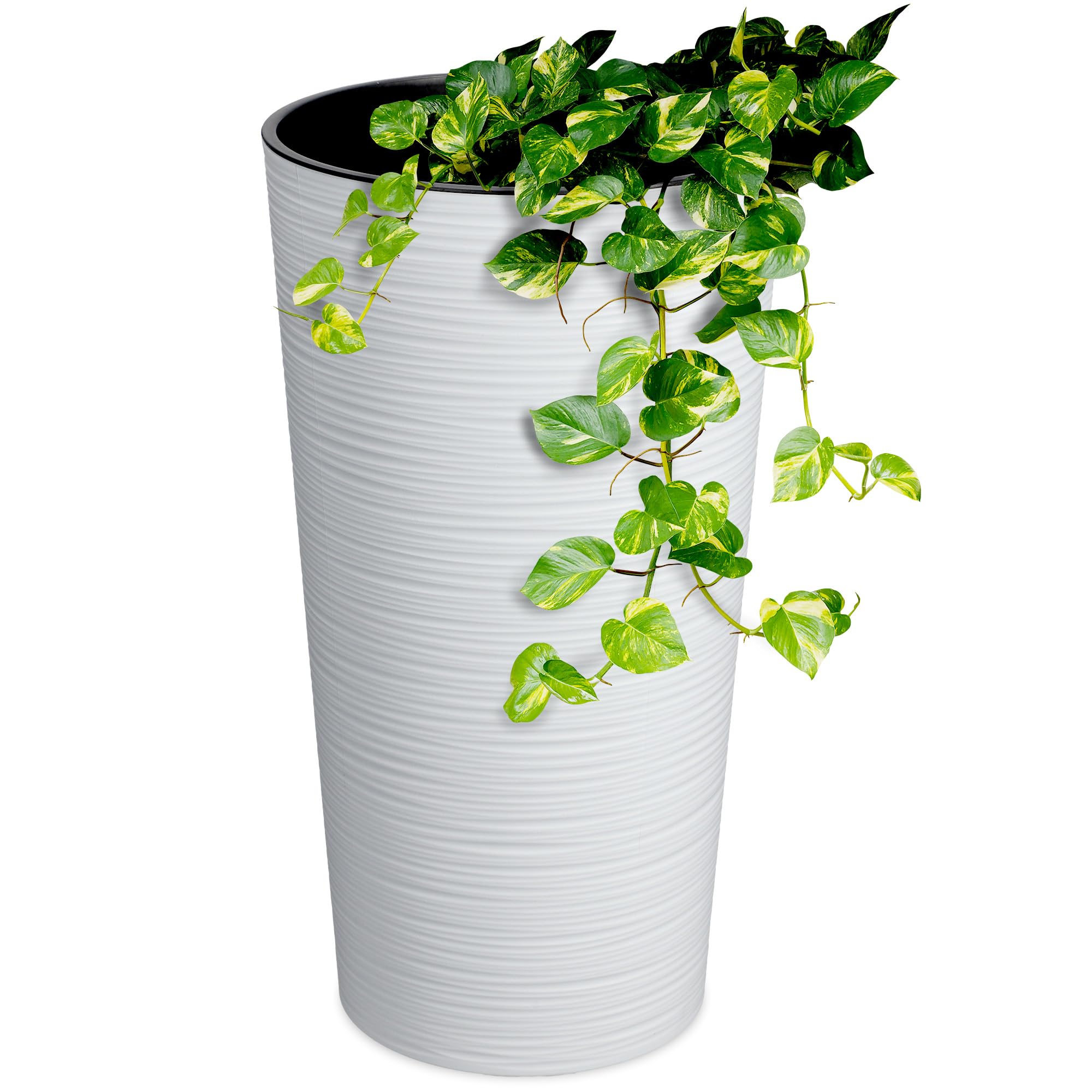 KADAX Macetero Alto de Plastico para Interior y Exterior, Maceta Grande y Decorativa para Plantas de Gran Tamaño y Árboles Pequeños (Blanco, 25.5 cm)