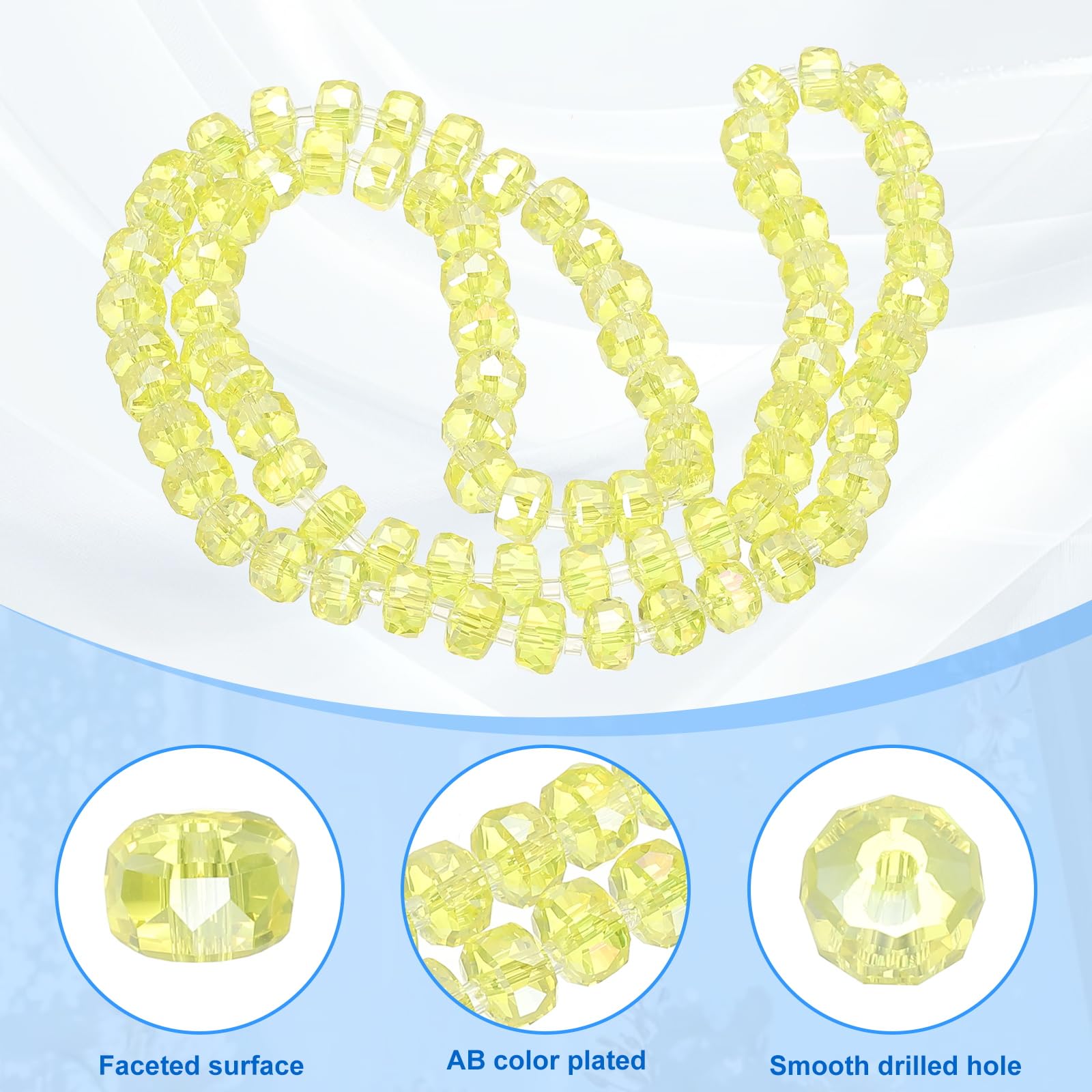 PATIKIL 75 Pcs 8mm OD 5mm Thick Lemon Yellow Artificial Crystal Rondelle Faceted Cut Gemstone Craft Beads for Bracelet Necklace - Image 3