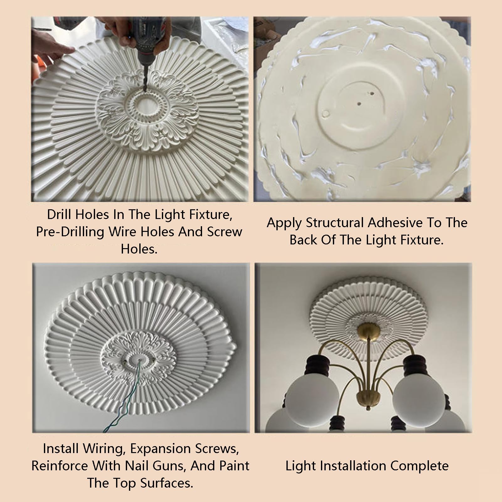 Rosone Lampadario Soffitto,Rosone Decorativo per Soffitto,Medaglione Rotondo da Soffitto,Piastra Rotonda per Ventilatore A Soffitto,Rosone Decorativo per Lampadario