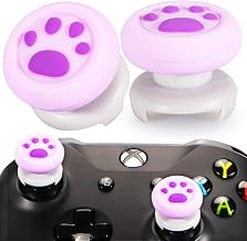 FPS Thumbstick Extender & 3D Texture Rubber Silicone Grip Cover 2 Sets for Xbox Series X/S & Xbox One Controller(Cat Paw Purple)