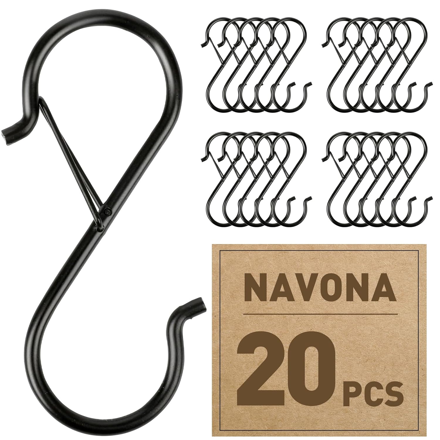 Navona 20 Pcs S Hooks for Hanging Heavy Duty 3 5-inch Heavy Duty Metal S Hook with Safety