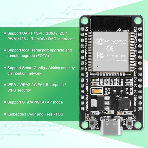 6 Pcs ESP32 Development Board ESP-WROOM-32 ESP-32S Dual Mode WiFi Bluetooth Dual Cores Microcontroller 30 Pin Low Power Compatible with A rduino IDE