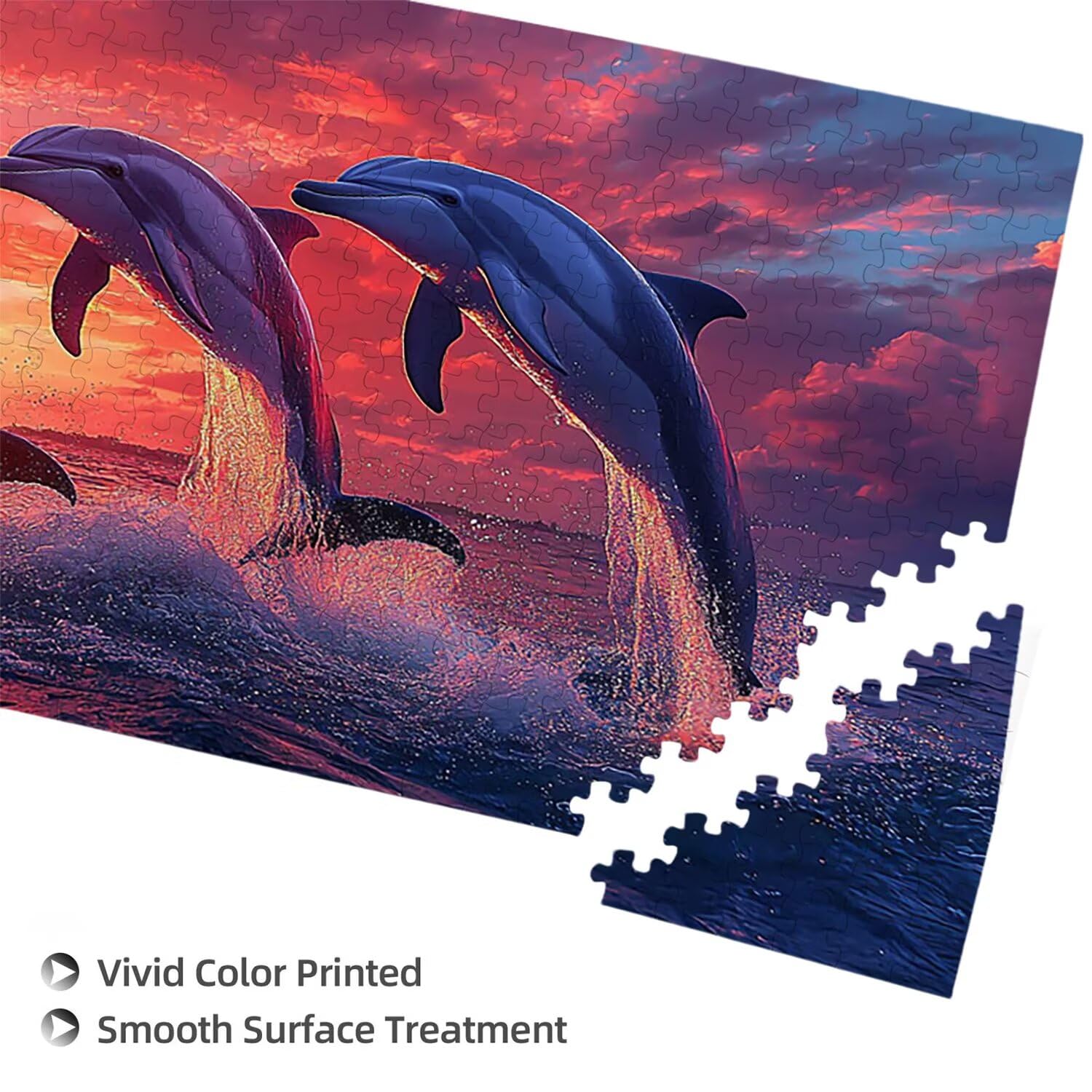 Puzzle de Madera para Adultos 900 Piezas - El delfín pone el sol, Obra de Arte de Juego de Rompecabezas para Adultos, Puzzle de Impresión de Alta Definición Multicolor, Pasatiempo Creativo Regalo b321