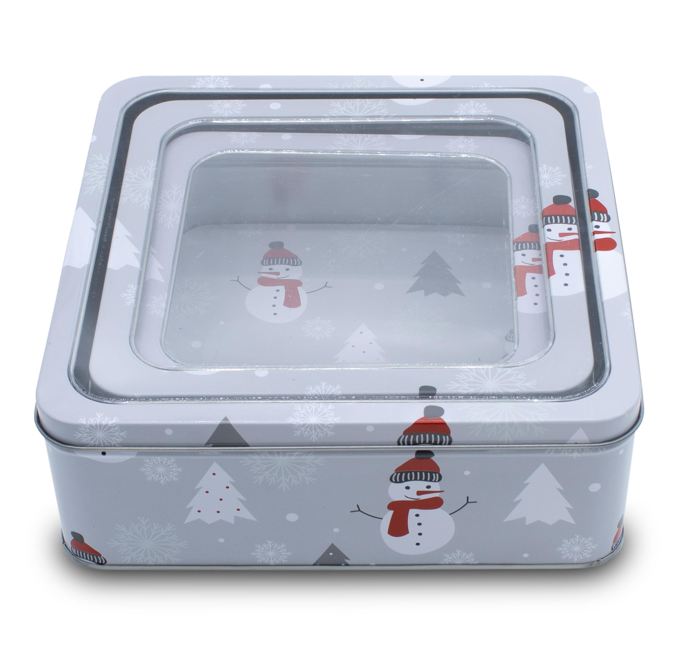 Set Da 3 Barattoli Per Dolci In Metallo Con Finestrella E Motivo Pupazzo Di Neve - Dimensioni 21, 17 E 15 Cm - Decorazione Natalizia Spetebo