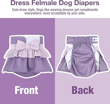 Pet Soft Female Dog Diapers - 3 Pack Washable Dress-Style Dog Diapers Female for Girl Dogs in Heat - Reusable Doggy Period Panties Puppy Diaper (Classic, L)