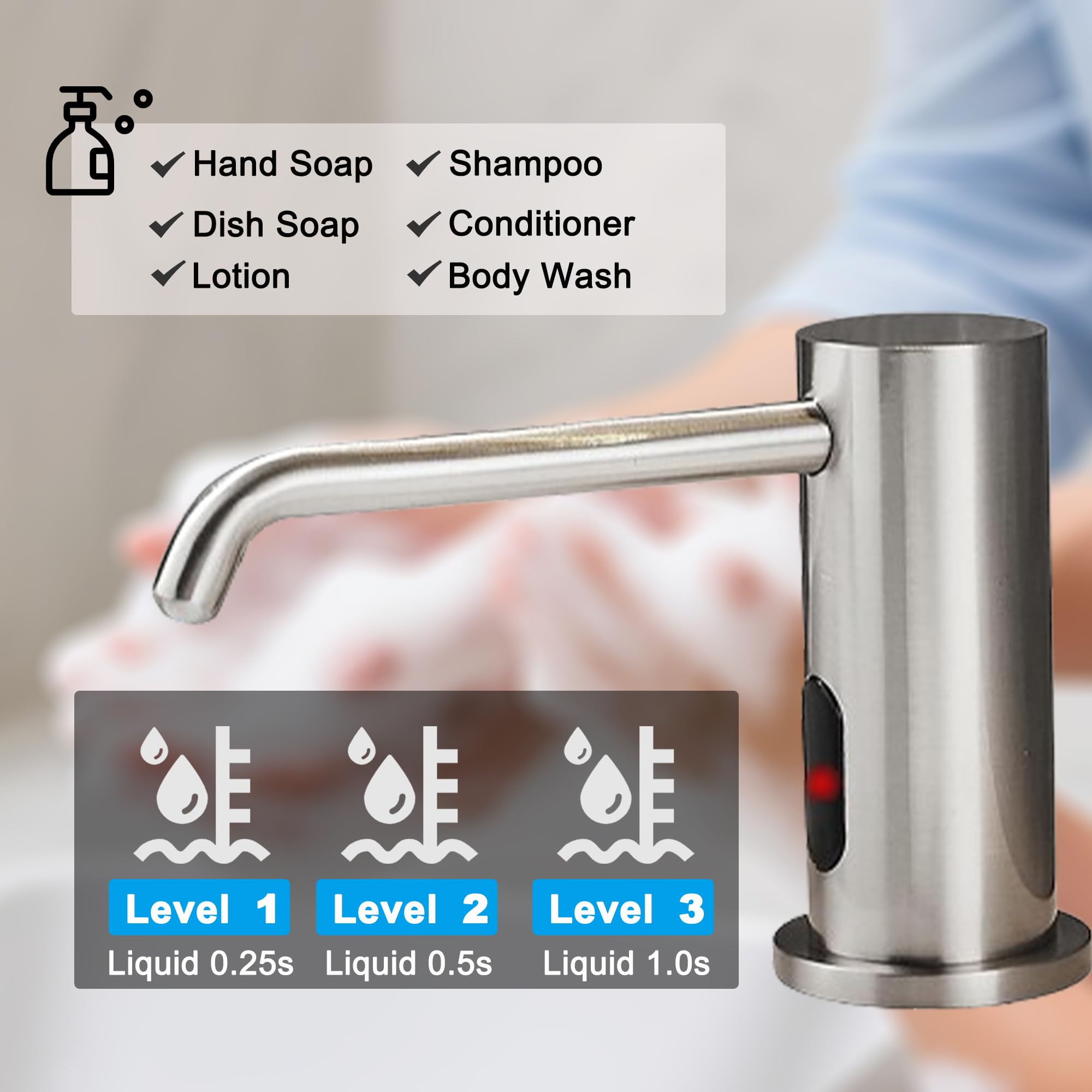 1000 ml automatyczny bezdotykowy dozownik mydła do kuchni, łazienki, ulepszone czujniki podczerwieni, wbudowany dozownik mydła do zlewu Smart Home
