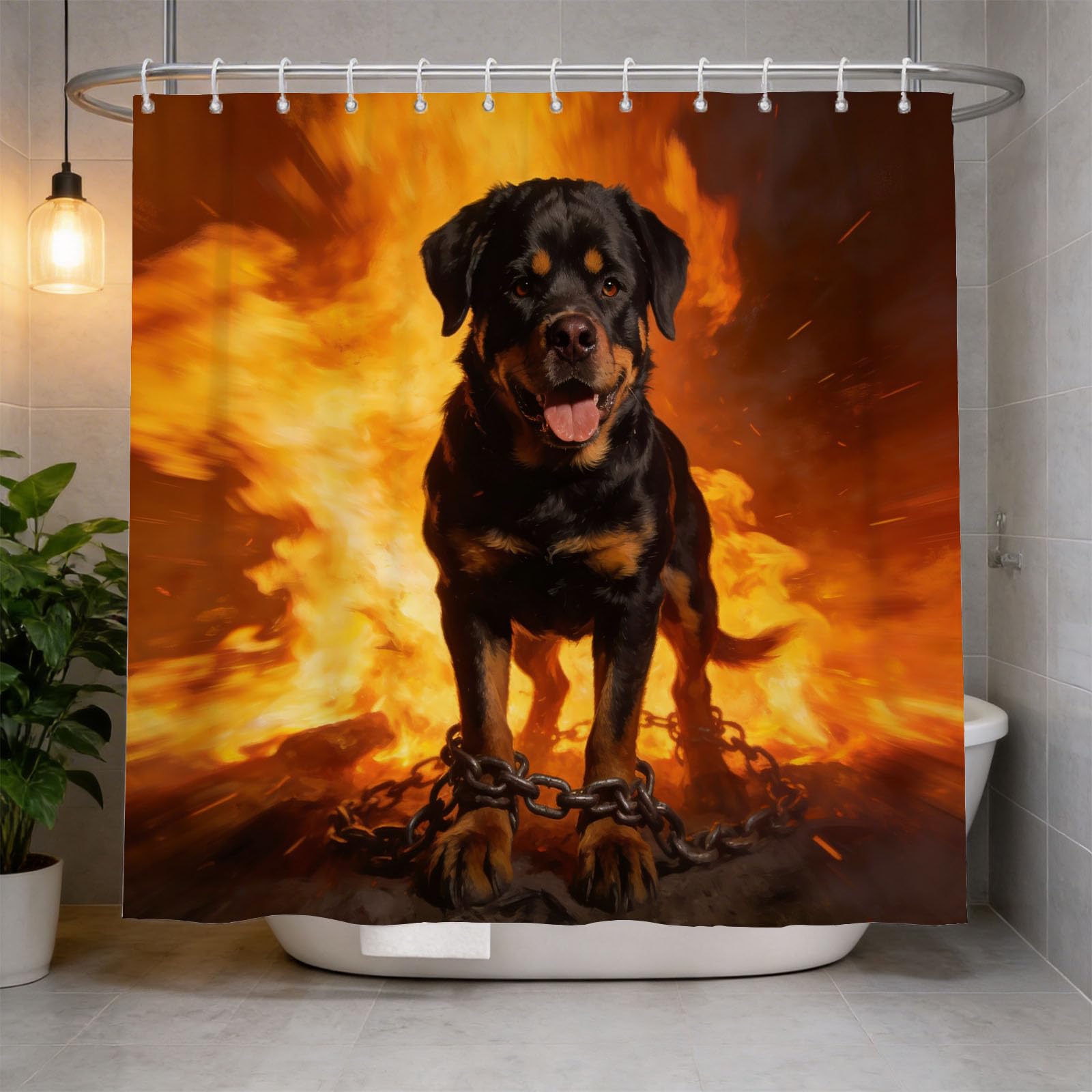 Hongduo 3D Rottweiler Shower Curtain for Stalls Bathtubs Chic Flame Bathroom Decor Shower Curtain Set Polyester Fabric Waterproof 120x180cm/48X71 Inch with Hooks
