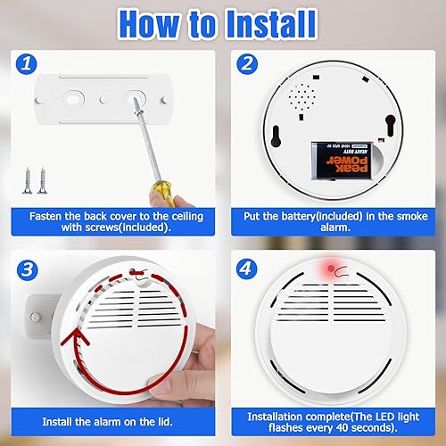 Miniatura 2 de Detector de humo, alarma de humo con batería de 9 V con tecnología fotoeléctrica, detectores de humo con indicador LED y botón de prueba para hotel