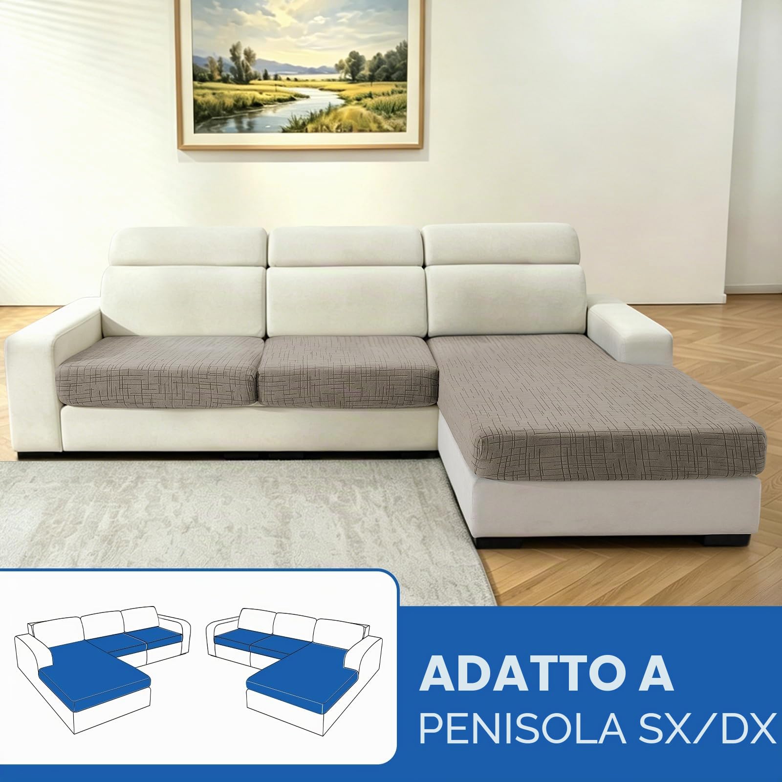 YSTELLAA Copricuscini Divano Elasticizzato, Copri Cuscino Divano Universale, Copricuscini per Divani, Copridivano Cuscini Separati, per Soggiorno(1 Posto*2+Chaiselongue, Kaki)