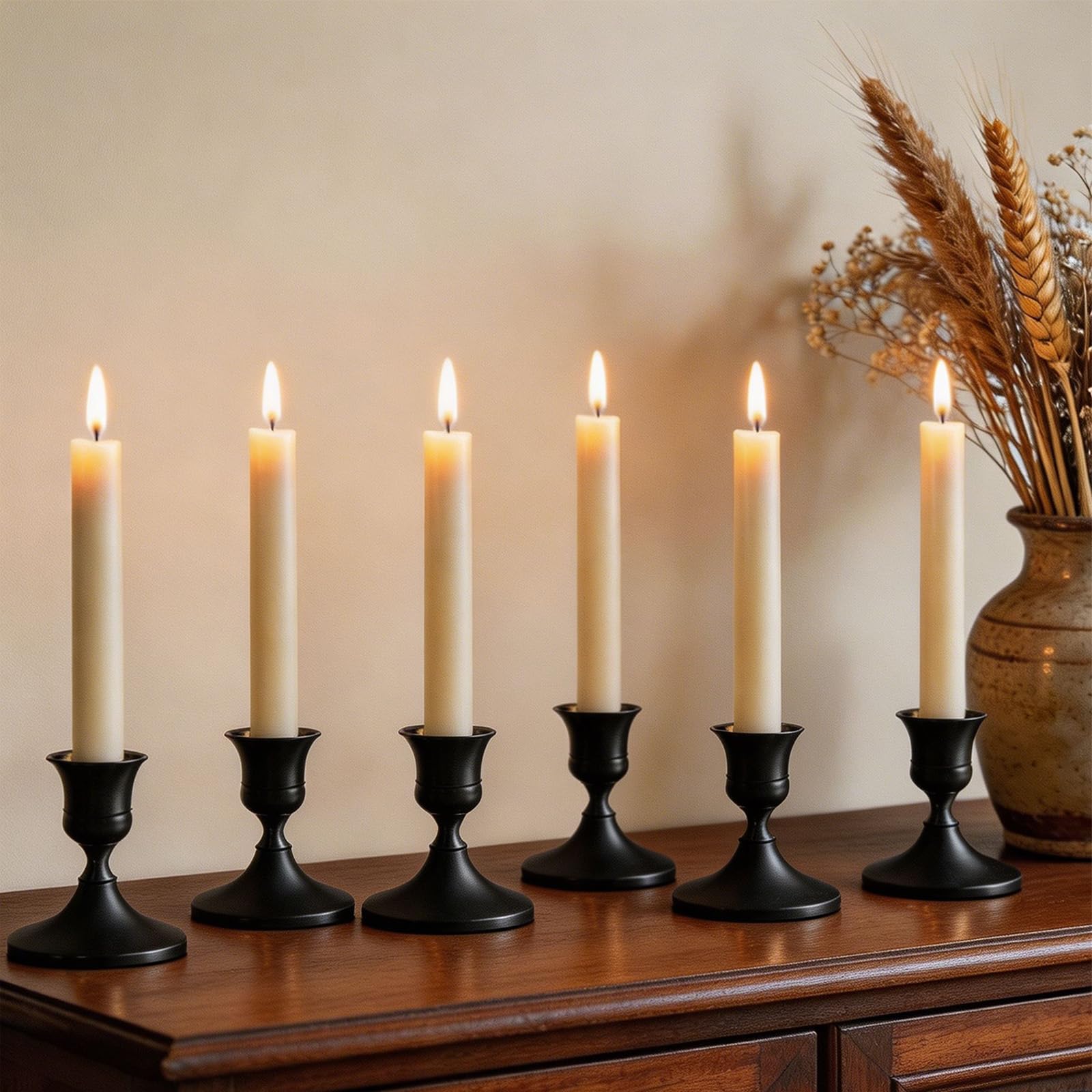 Black Candle Holders Taper Candlestick Holders, Candle Stick Holder Set of 6 for Table Centerpiece, Mantel, Dining & Meditation, Party, Christmas Decoration or Home Decor