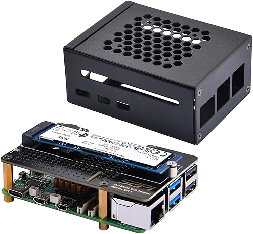 GeeekPi Carcasa metálica con placa periférica N04 PCIe M.2 Key-M NVMe SSD PCIe para Raspberry Pi 5