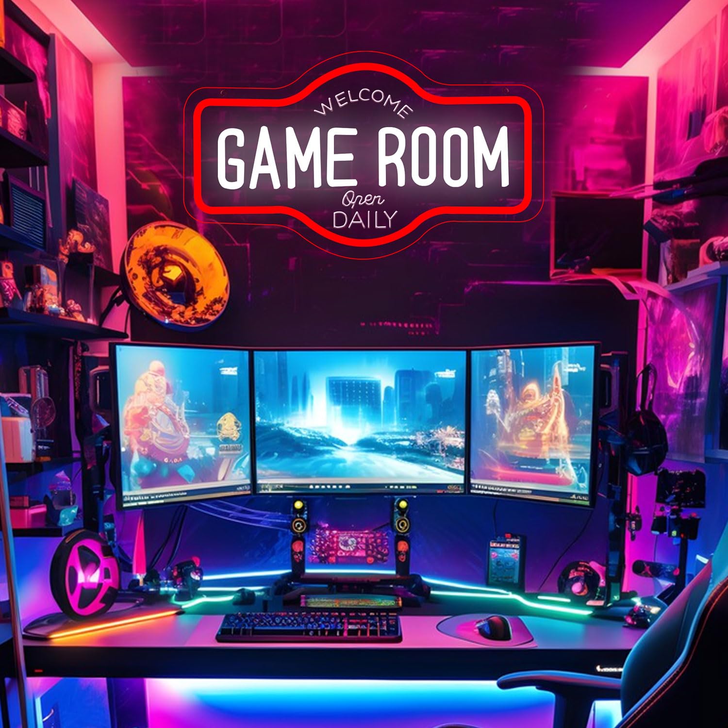Game Room Neon Signs Led Neon Light per la decorazione della parete Alimentazione USB Decorazione della stanza dei giochi Luce da parete Regali Luci per Ragazzi Teen Gaming Zone Party Camera da letto