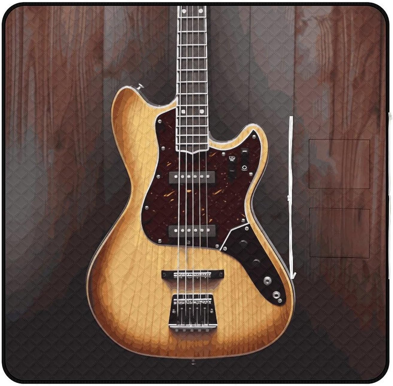 Guitar Musical Instrument Picnic Blanket 200x200cm, Foldable 2-in-1 Picnic Mat and Tote Bag Portable Waterproof Beach Mat Sandproof Outdoor Blanket for Park, Hiking, Beach, Camping, Travel