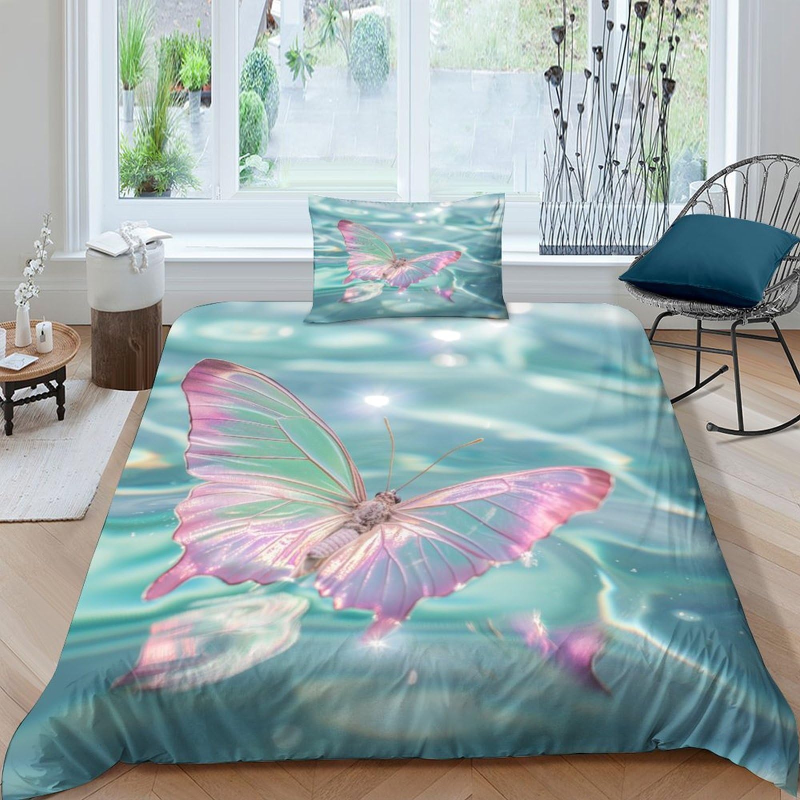 BARDYS Butterfly Quilt Cover 3D Print Moths Comforter Covers Duvet Cover for Teens And Adults Soft Microfiber Bedding Set with Pillow Cases with Zipper Closure 3 Pieces Single（135x200cm） — image 1