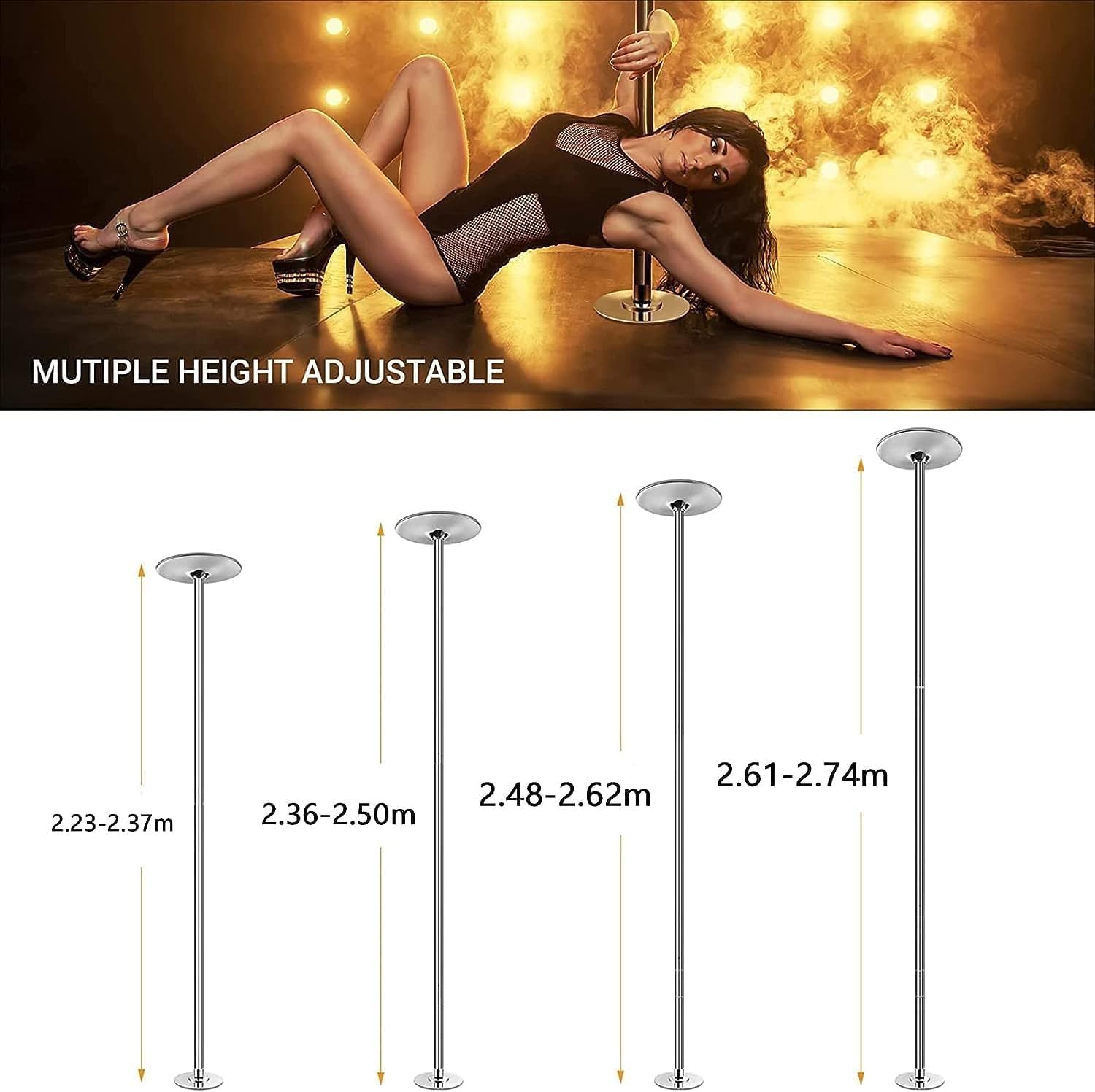 Premium Dance Pole Removable Spinning Static Dancing HeavyDuty Steel Pole Adjustable Height，Stripper Poles Professional Stripper Pole ，Spinning Static Dancing Pole， Portable Removable 45mm D