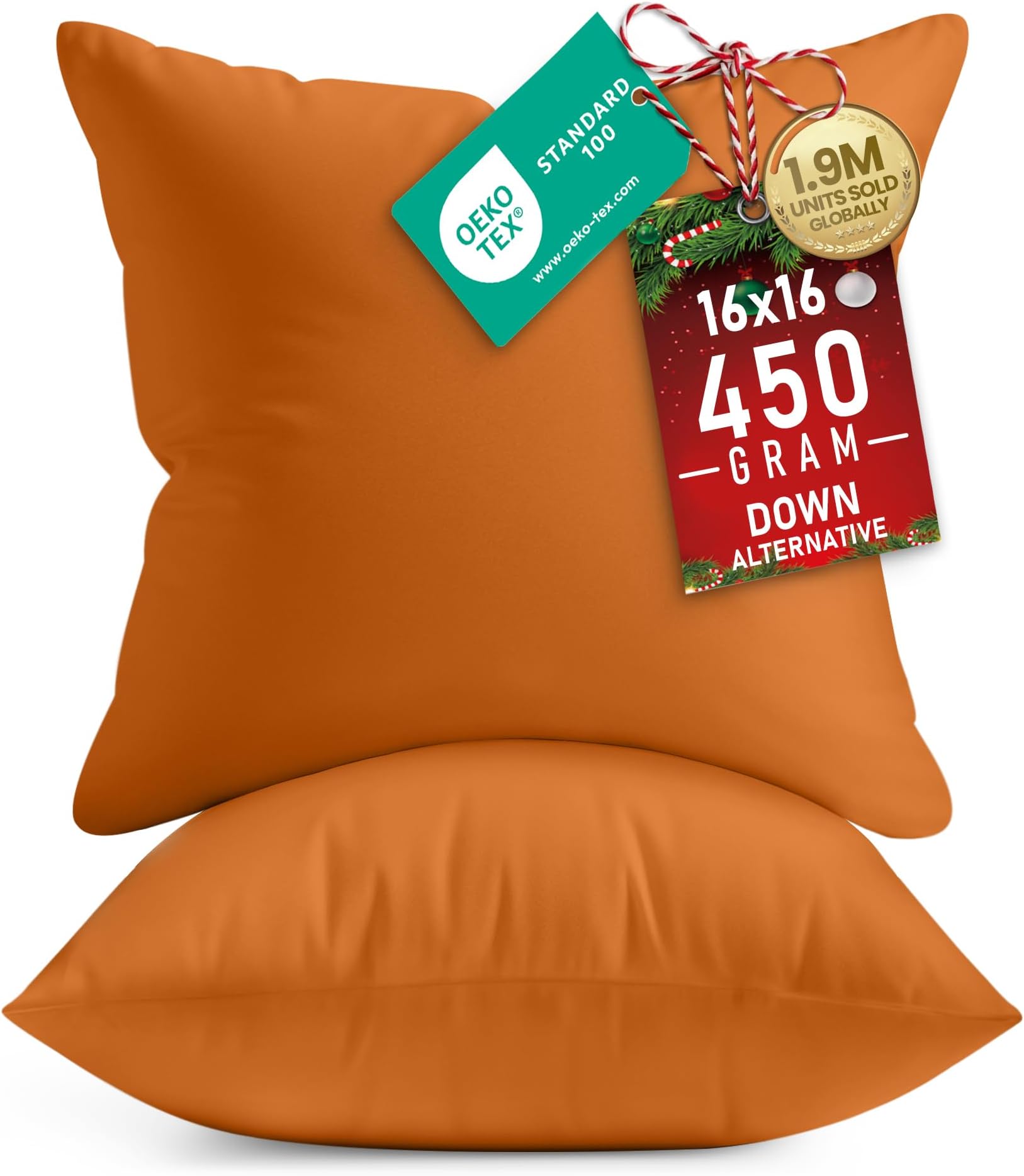 Utopia Bedding Throw Pillows Insert (Pack of 2, Orange) - 16 x 16 Inches Bed and Couch Pillows - Indoor Decorative Pillows