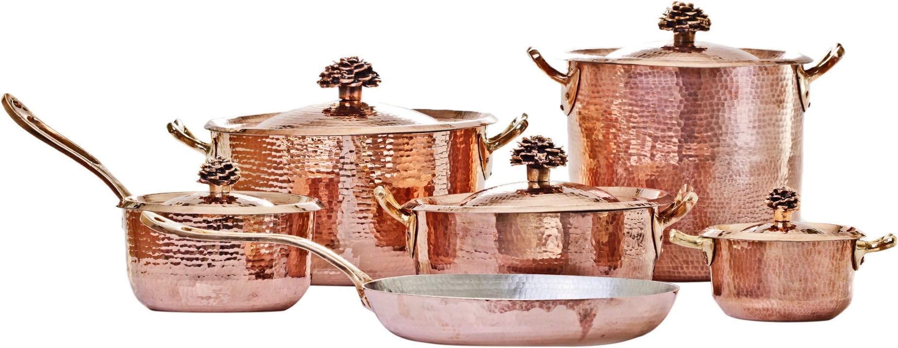 Amoretti Brothers Copper Cookware Set - 11-Piece Tin-Lined Scratch-Resistant Pots & Pans Set with Lids | Food-Safe Tin Lined Handcrafted Elegance for Culinary Mastery | PFOA & PFTE free