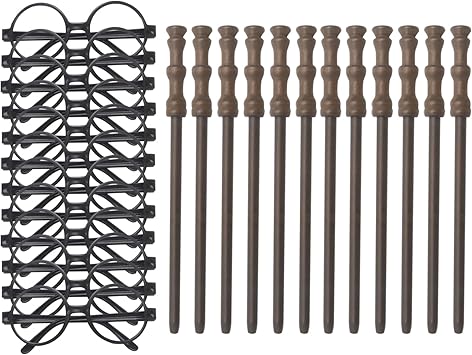 Cosplay Party Supplies Set - Wand Pencil, Black Glasses with Round Frame No Lenses for Birthday Party, Kid Gifts, School Reward,Halloween Decorations 12pcs Each