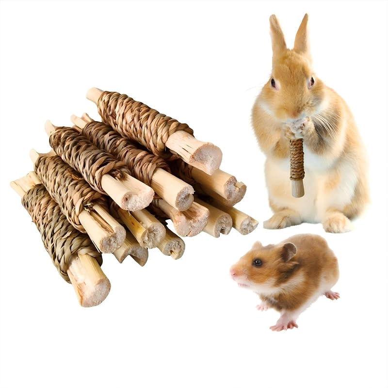 Brinquedo mastigável de bambu e junco para pequenos animais XLpeixin, 15 unidades