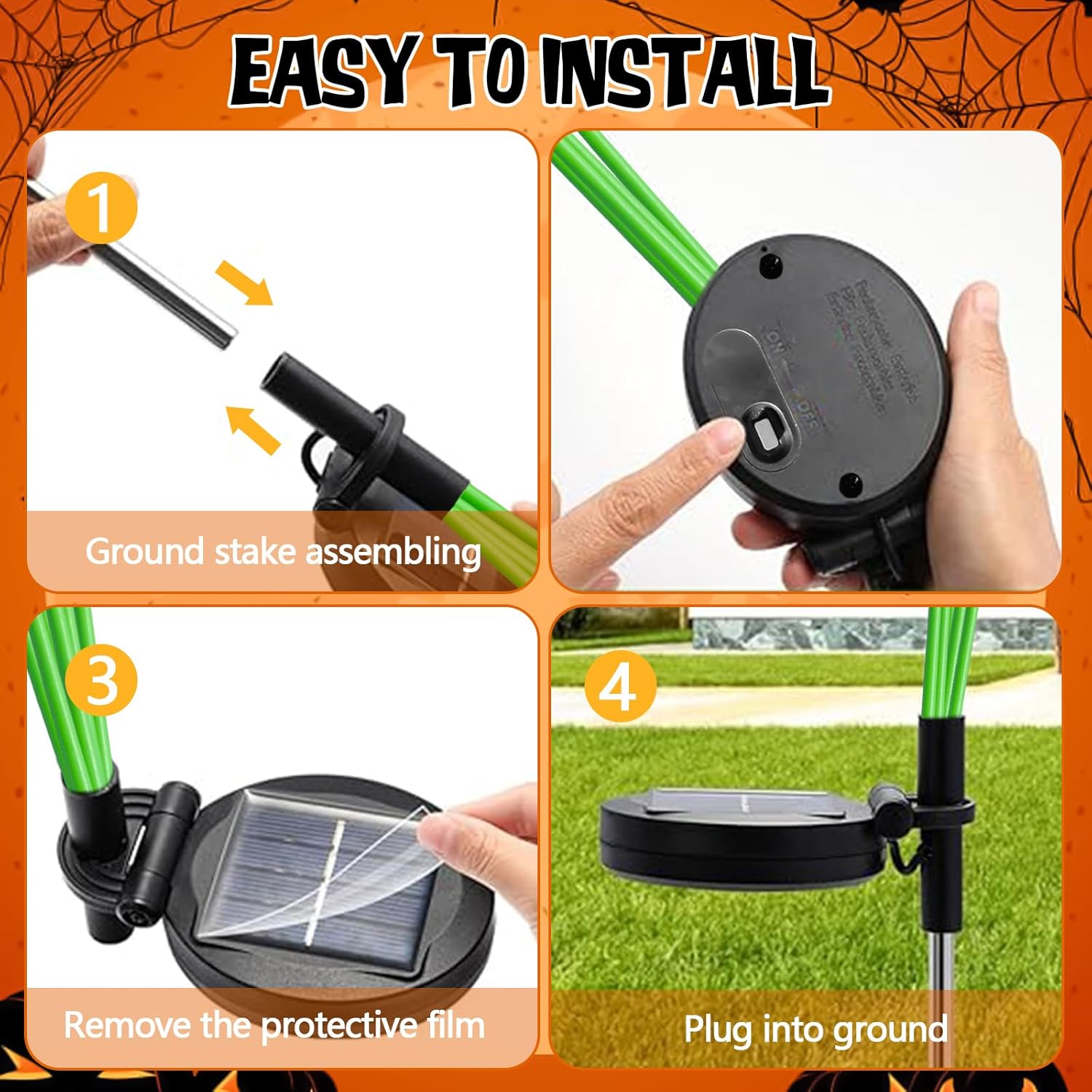4 Pack Solar Garden Lights Outdoor, Cute Ghost Pumpkin Decorative Yard Lights Waterproof, Auto On/Off LED Pathway Lights for Lawn Patio Backyard Decor