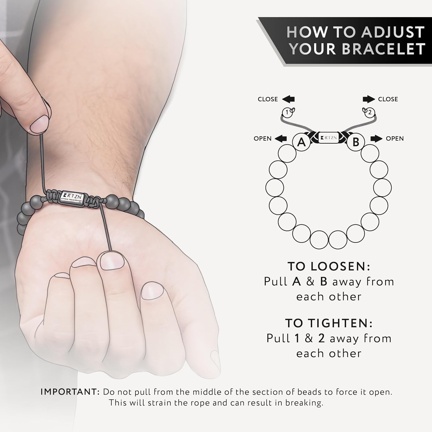 RTZN® Black Onyx Bracelet for Men – Premium Artisan Handcrafted Authentic Matte Black Beaded Bracelet for Men – 8MM Adjustable Mens Beaded Bracelets - Image 7