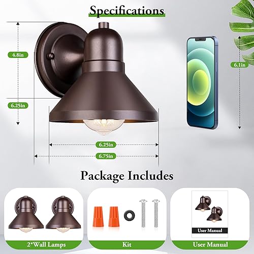 Miniatura 2 de Brightever Lámparas de pared de granero para exteriores, paquete de 2 faroles de pared exterior marrón, iluminación impermeable antioxidante con
