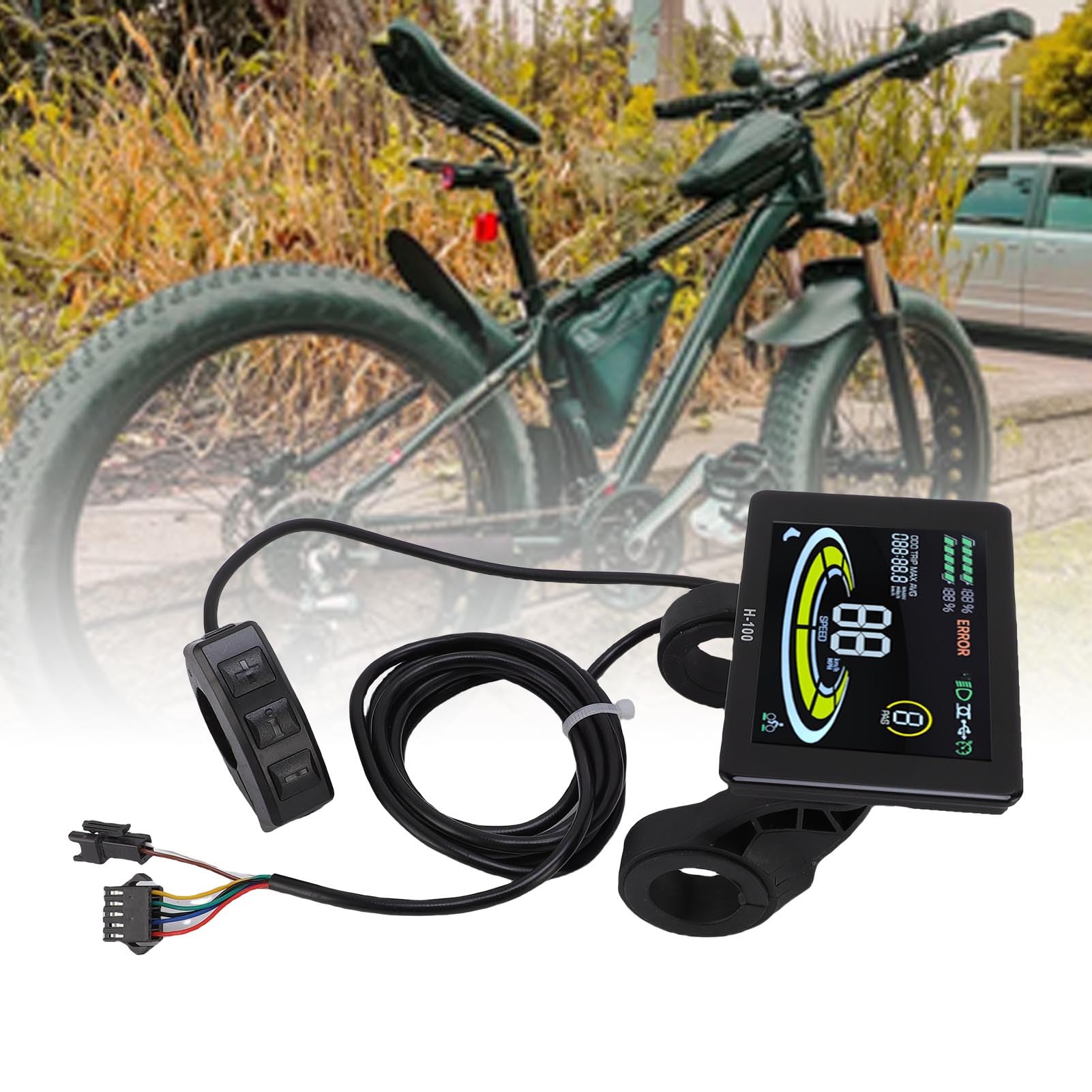 H-100 Electric Bike LCD Display Metter, 24V 36V 48V Electric Scooter LCD Panneau Commande avec Connecteur SM, Ordinateur de Cyclisme pour Compteur Vitesse pour Modification