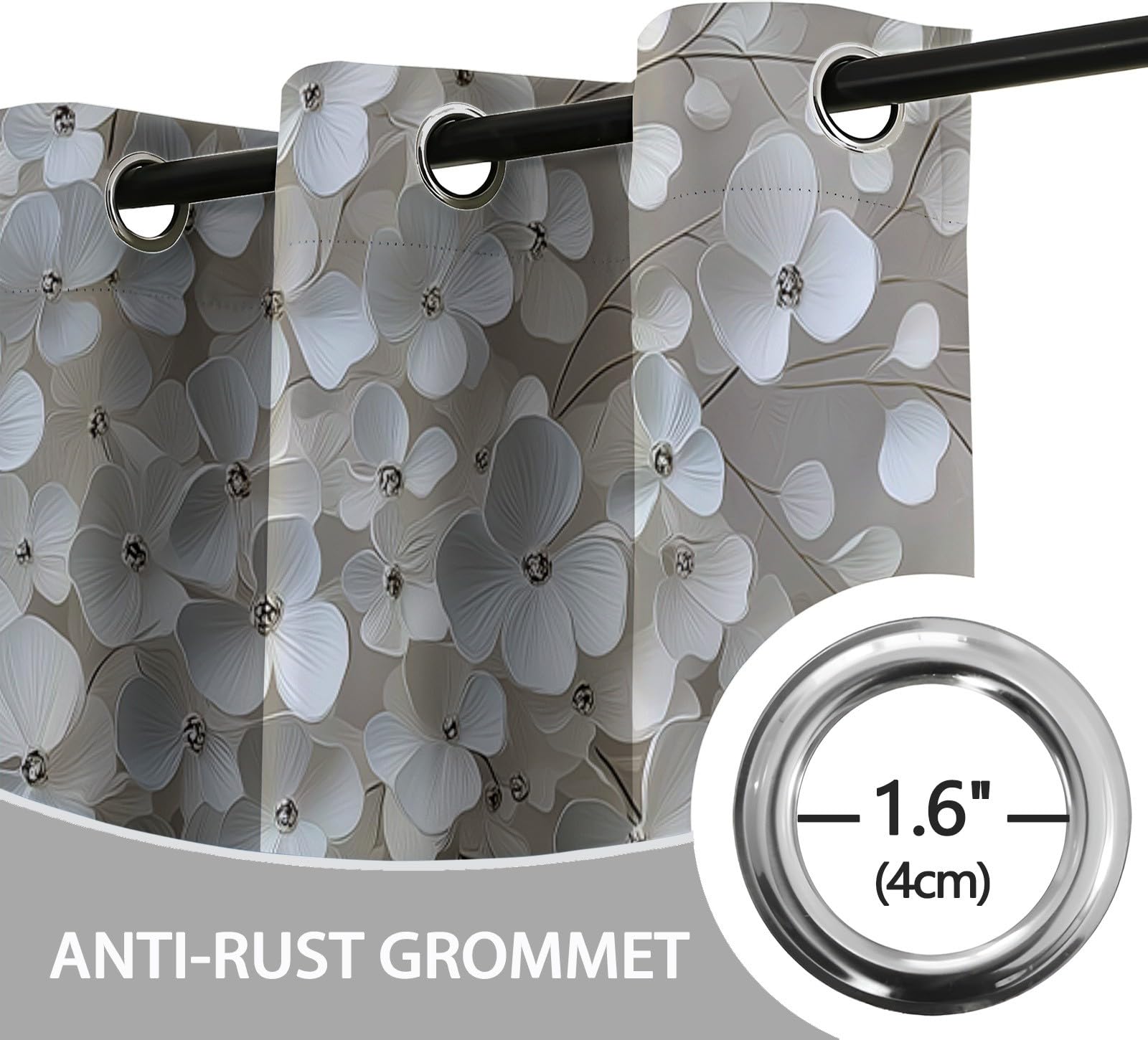 Générique Izolowane termicznie zasłony 140 L x 260 H cm, zestaw 2 zasłon 3D z motywem kwiatów, minimalizm, z przelotkami, redukcja hałasu, do sypialni i salonu, jasnobeżowe