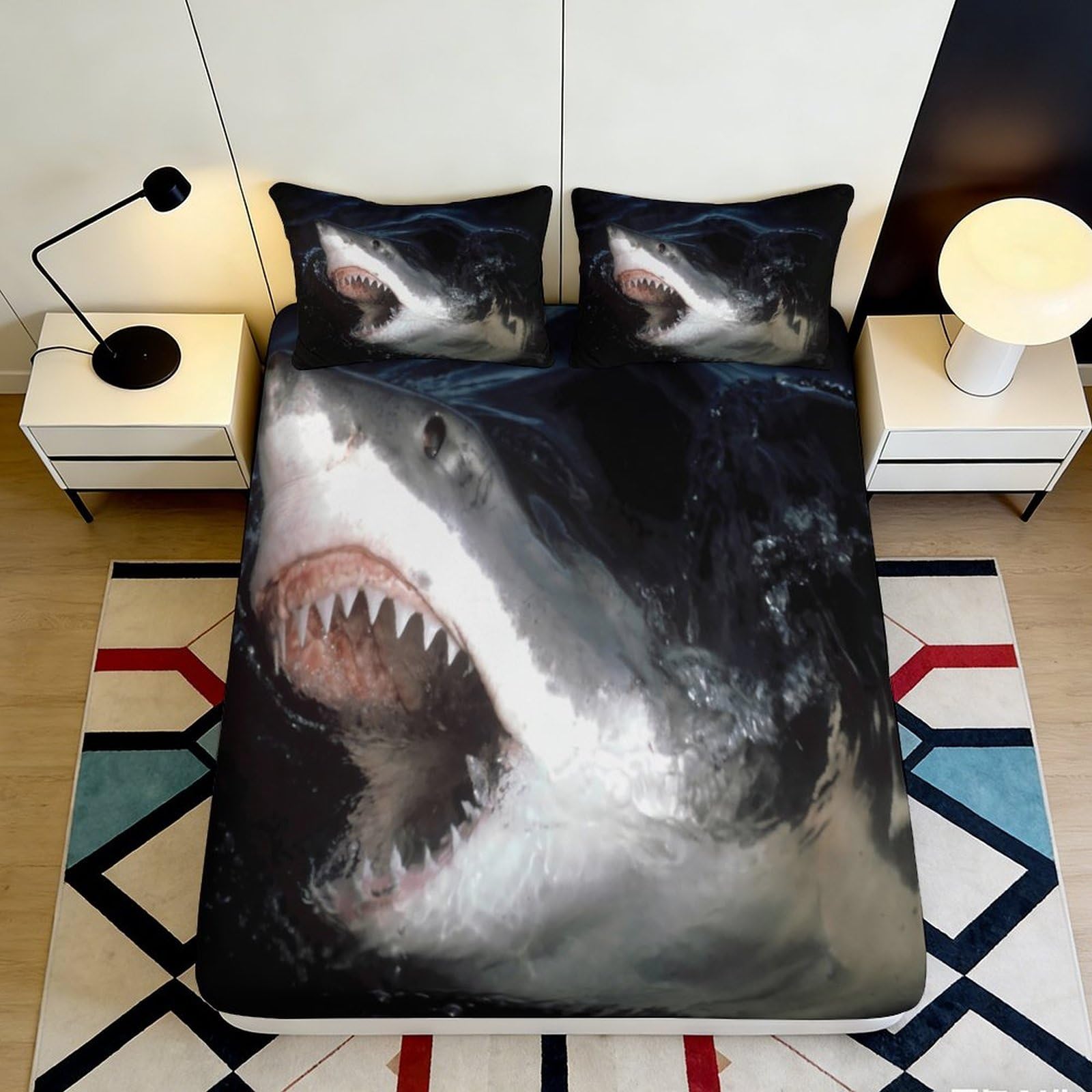 Jqzkxnhpbr Style-3 3D Printed Shark Attack Fitted Sheet Microfiber Soft Breathable Ocean Predator Bed Cover For Bedroom Dorm Decor 90X200x25cm